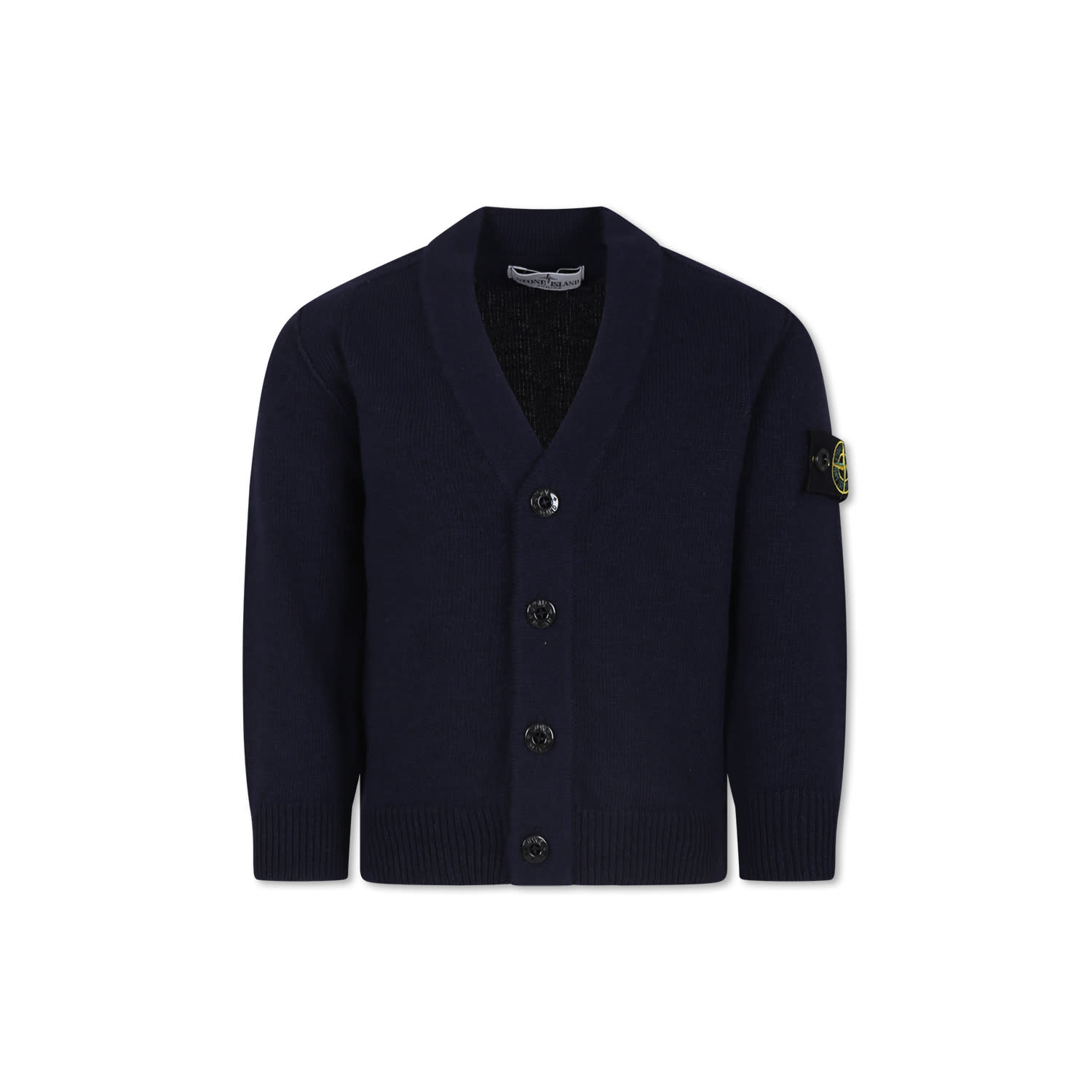 Stone Island Blue Cardigan For Boy With Compass In Blue