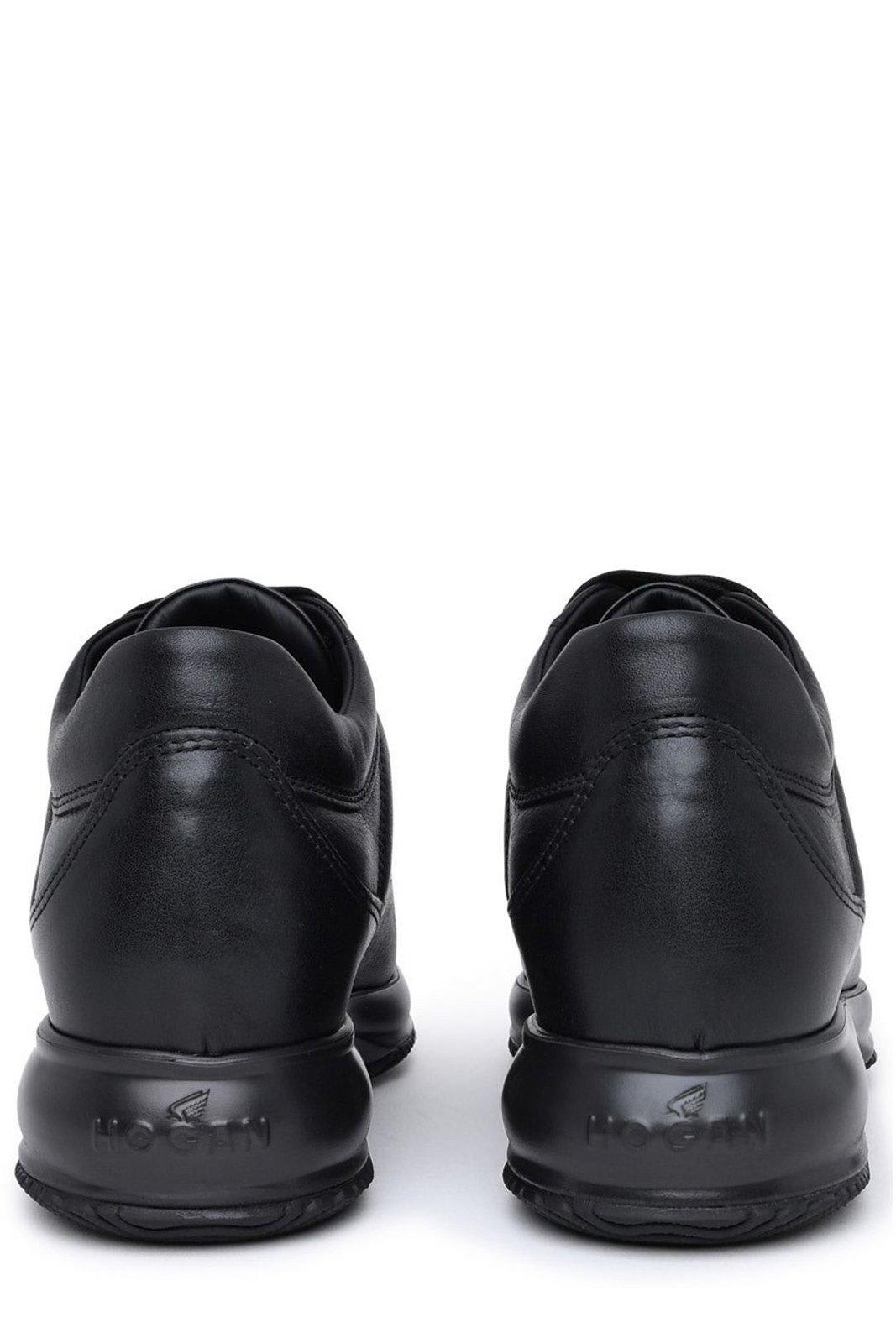 Shop Hogan Round-toe Lace-up Sneakers In Black