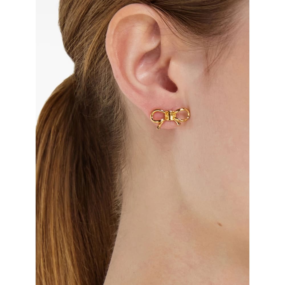 Ferragamo Stylish Bow Design Stud Earrings In Gold