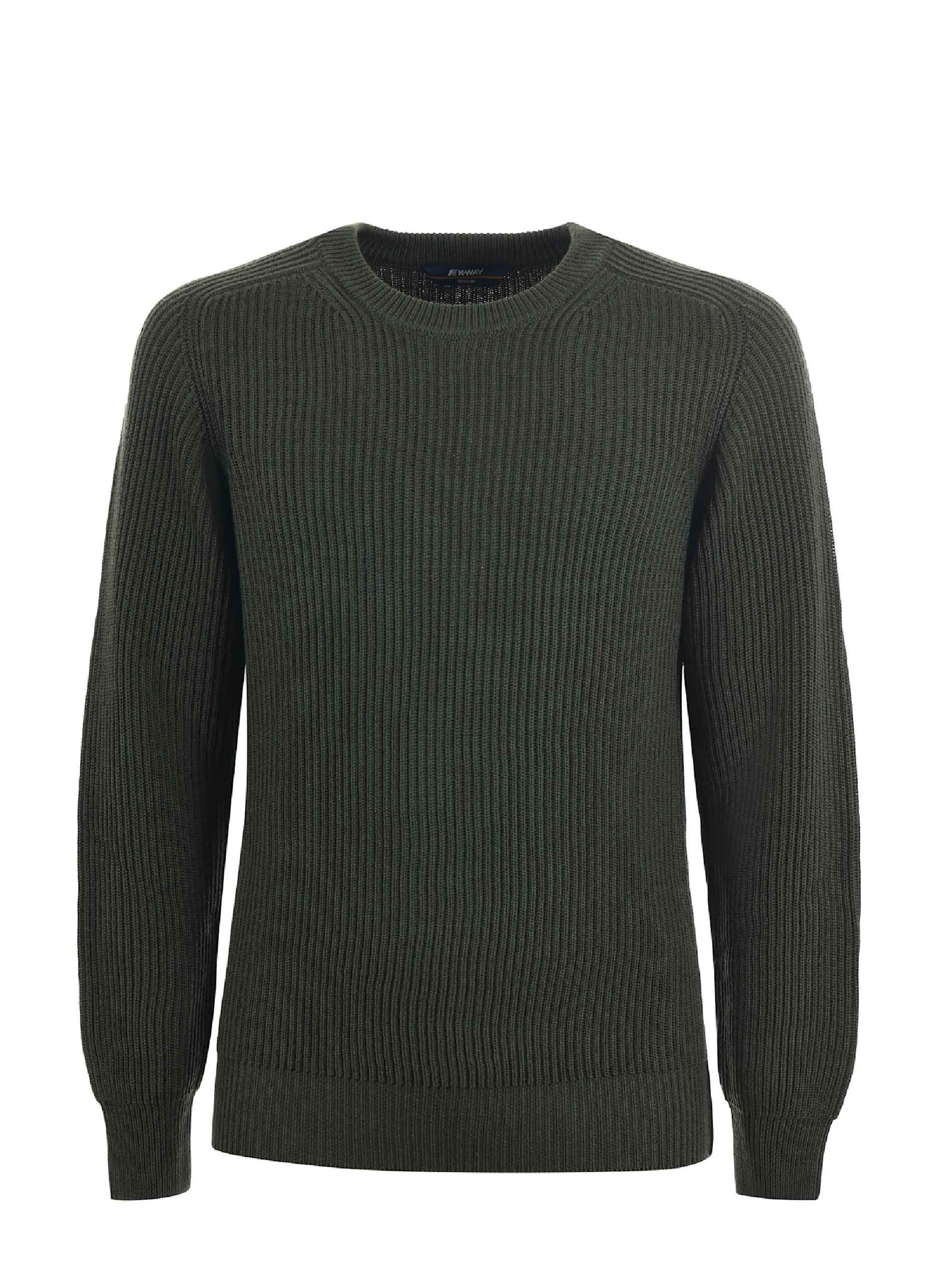 Shop K-way Sweater In Wool Blend Ribbed In Verde Scuro