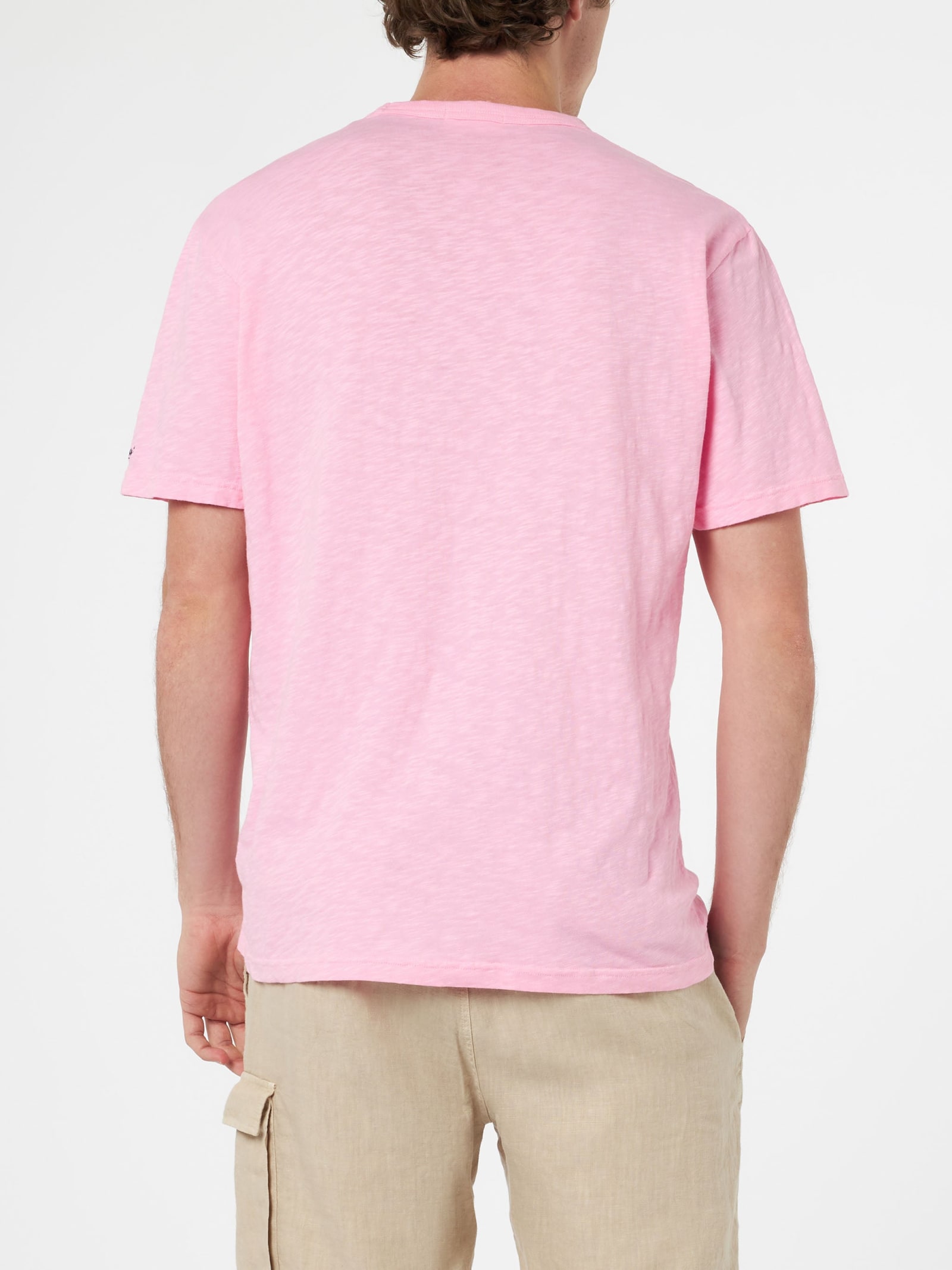 Shop Mc2 Saint Barth Man Pink Flamed Cotton T-shirt President With Embroidery