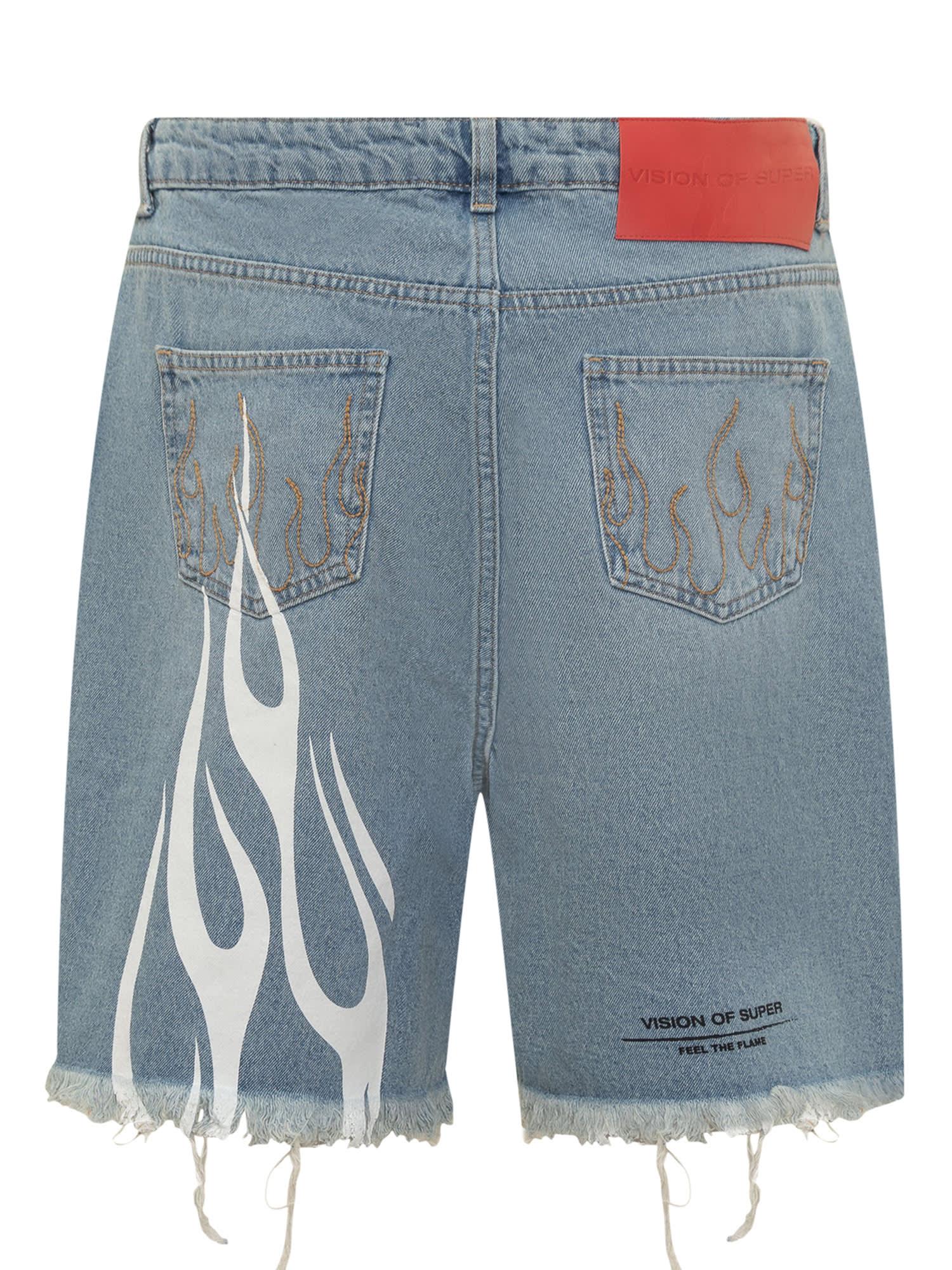 Shop Vision Of Super Flames Shorts In Blue Denim