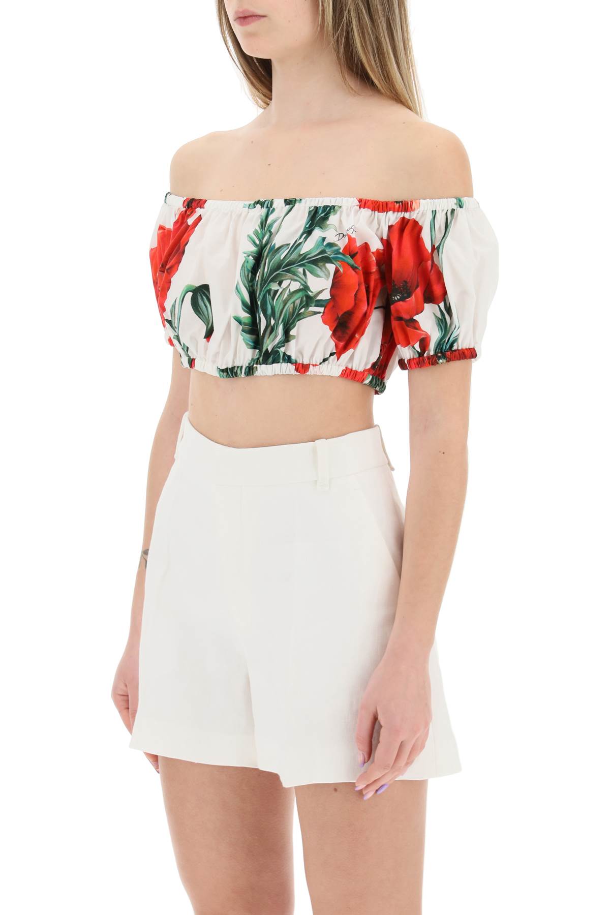 Shop Dolce & Gabbana Poppy Print Cotton Crop Top