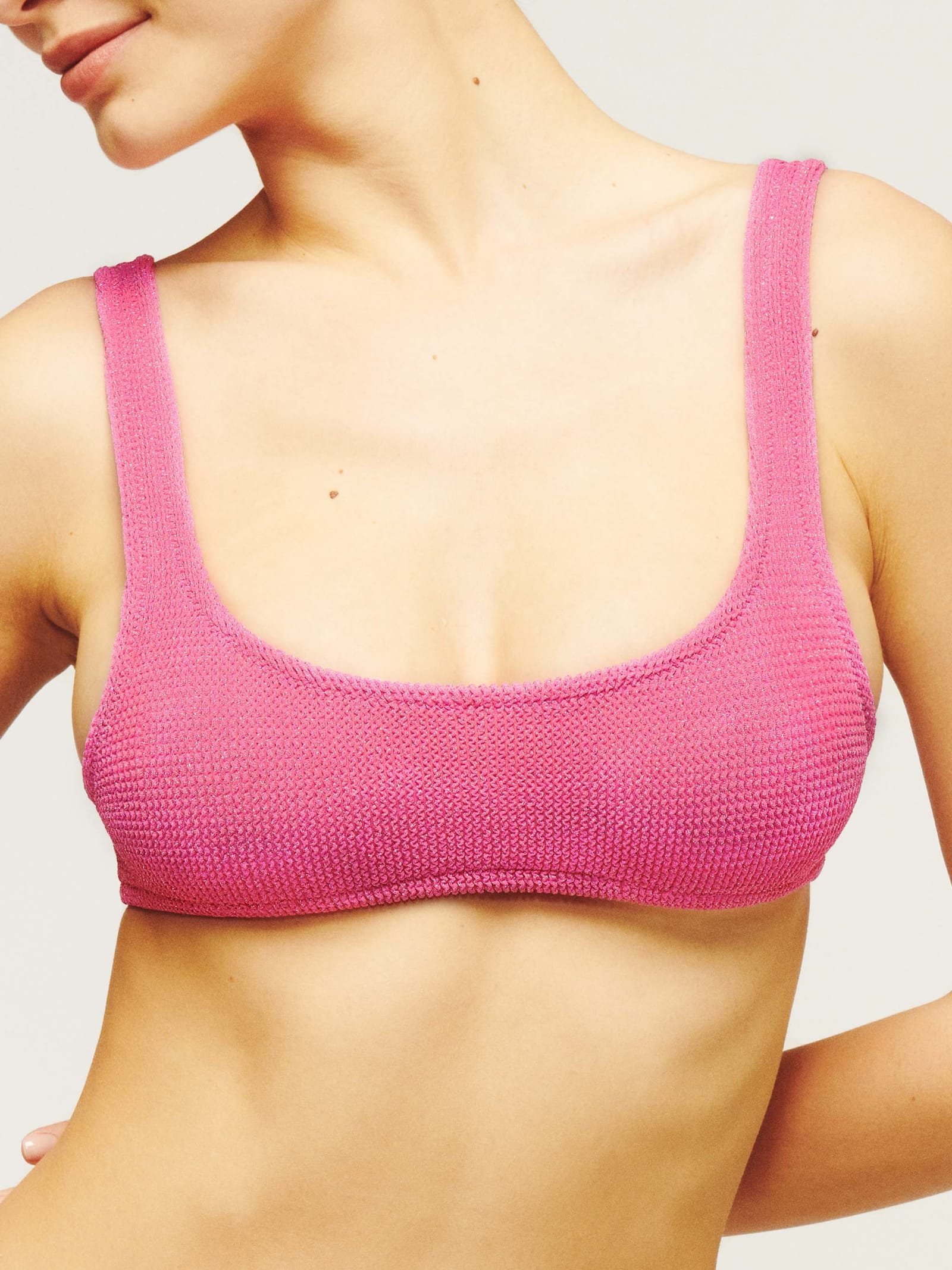 Mc2 Saint Barth Woman Fuchsia Lurex Classic Crinkle Bralette Naima In Pink