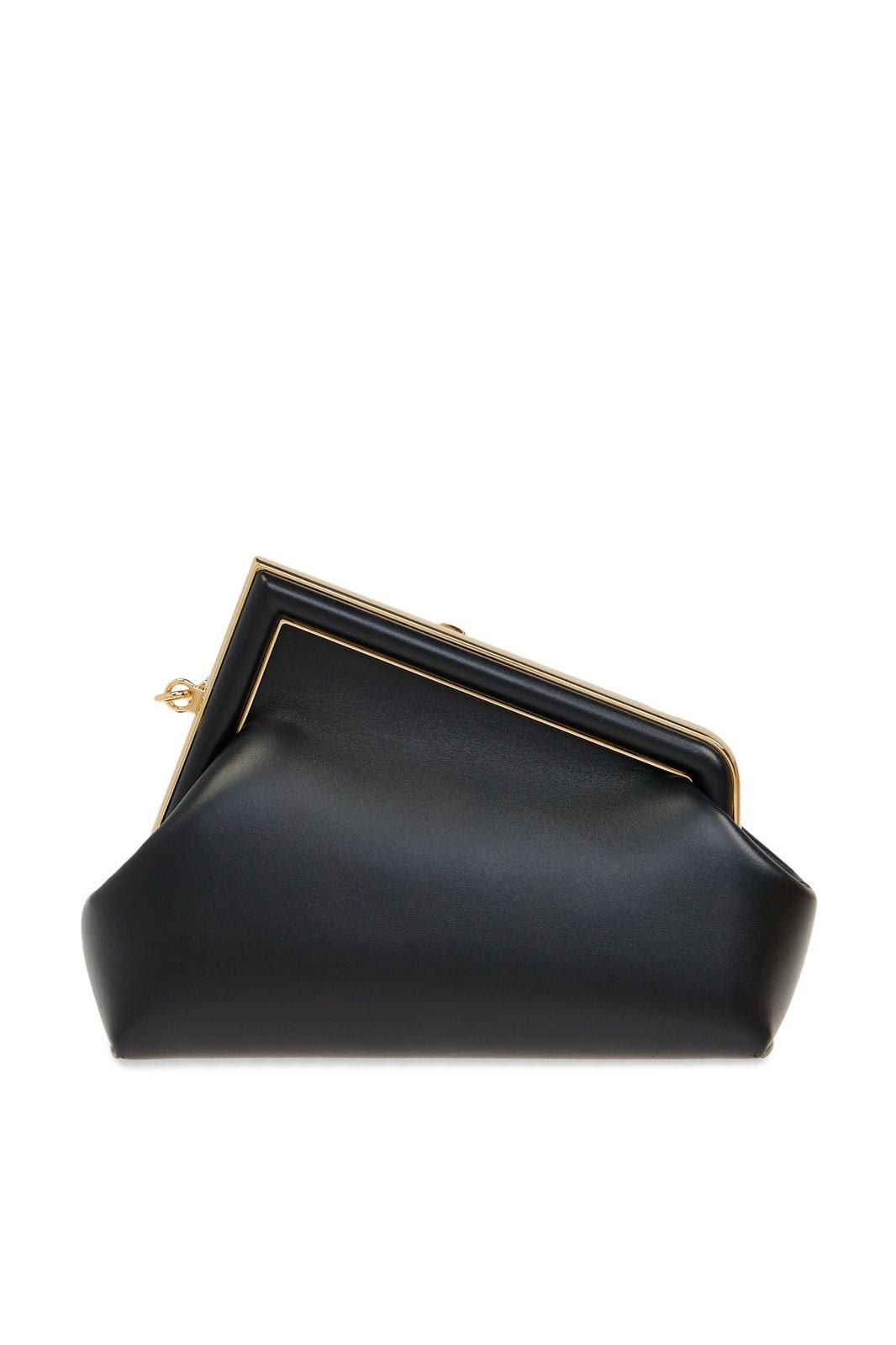 Shop Fendi Logo Detailed Small Clutch Bag In Nero/oro Soft