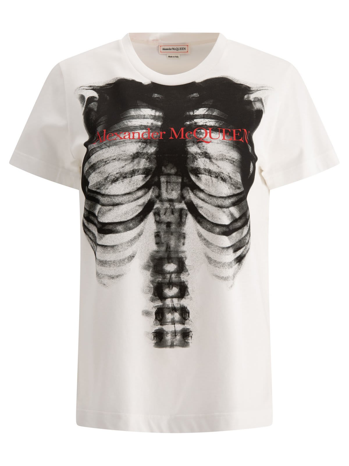 Shop Alexander Mcqueen Ribcage Fitted T-shirt In Bianco