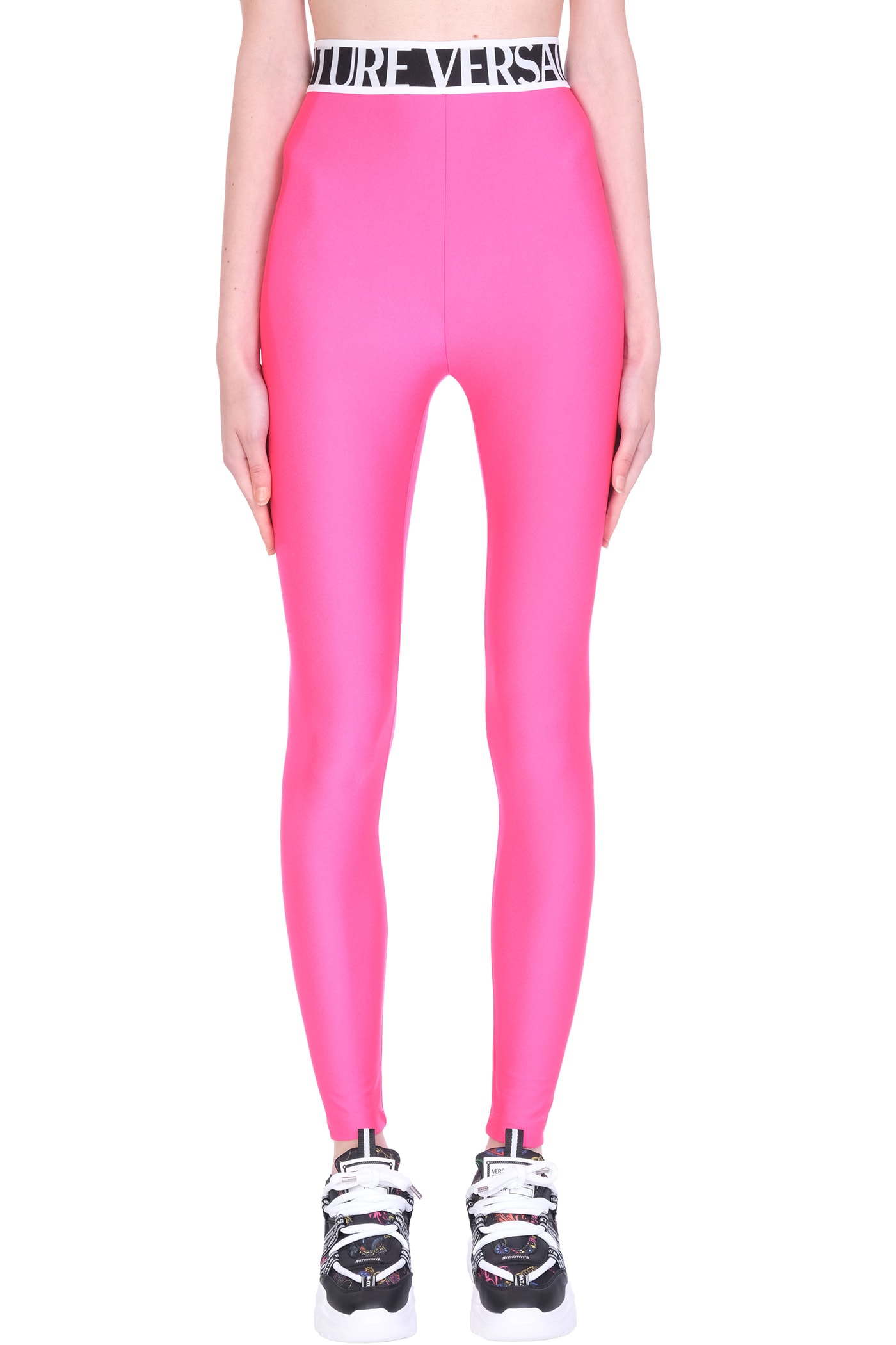 Versace Jeans Couture Leggins In Rose-pink Polyamide