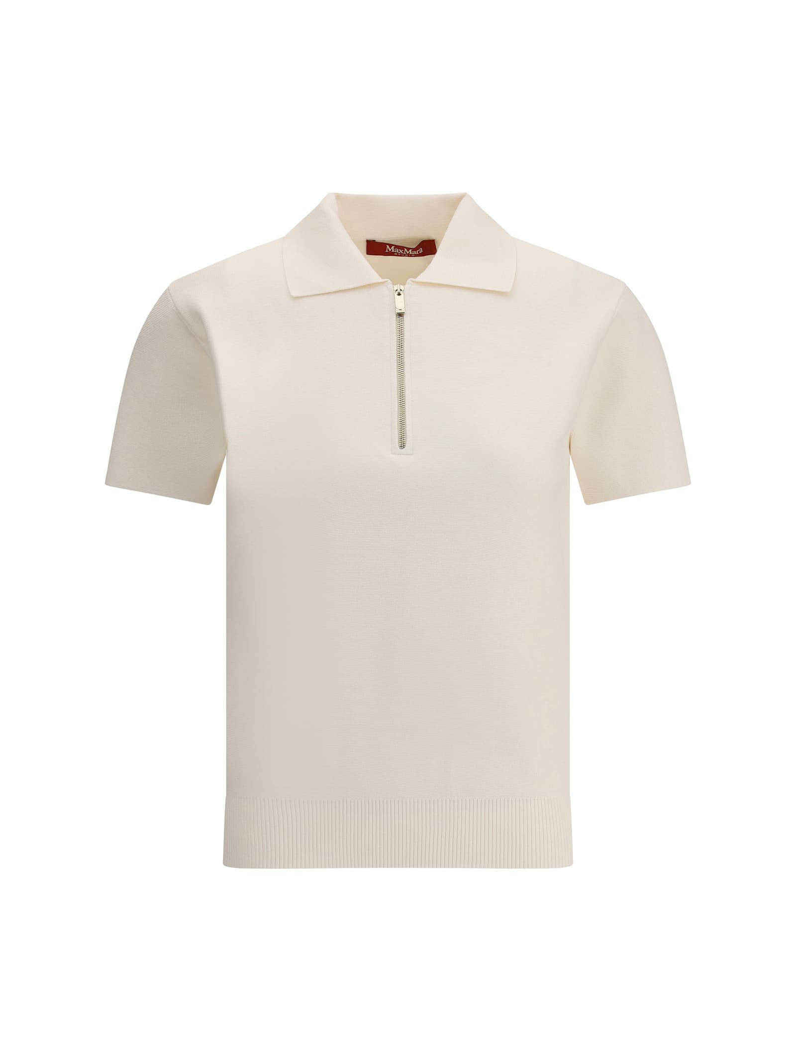 Max Mara Teti Zip Ribbed Polo Top In White