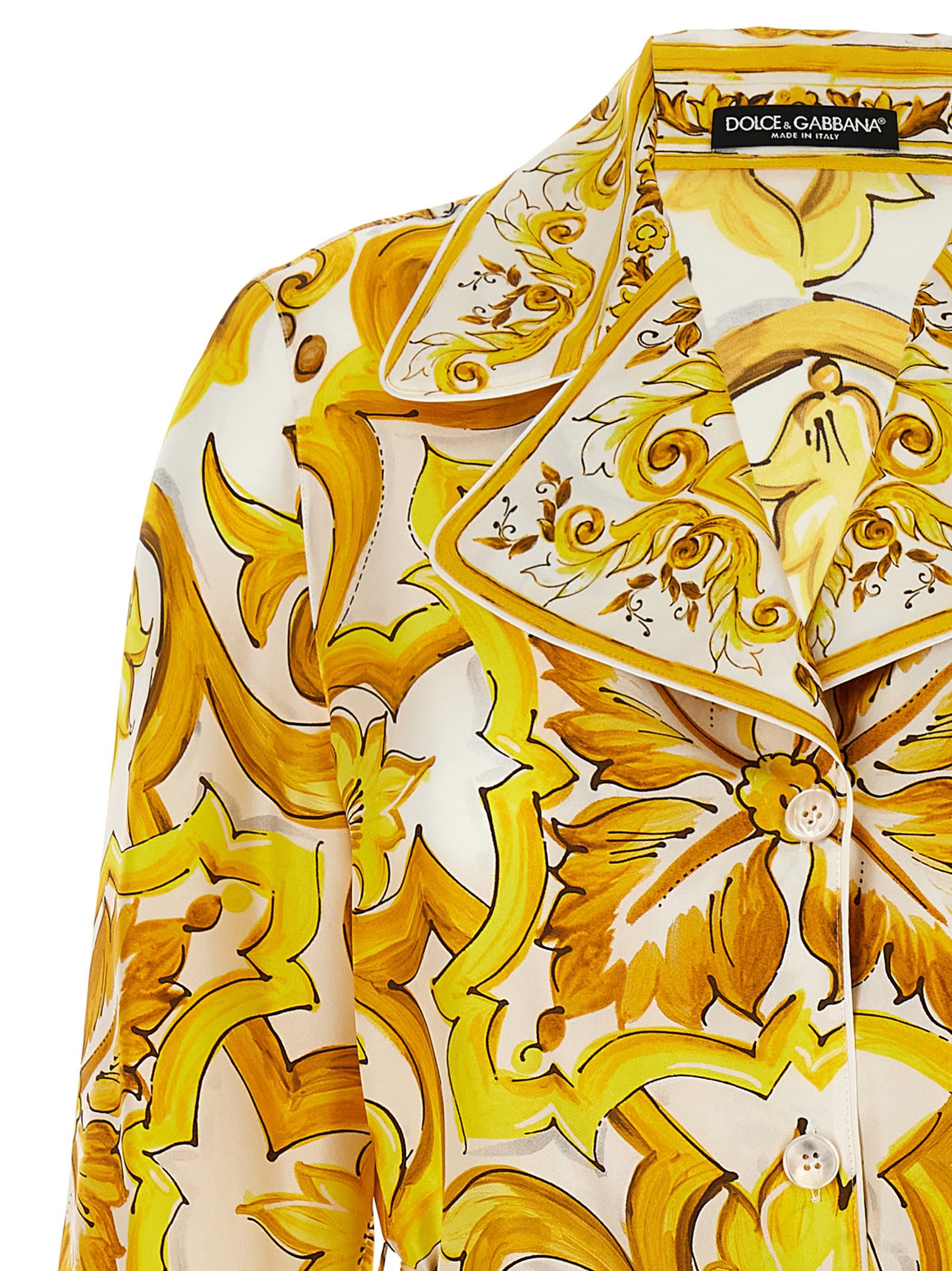 Shop Dolce & Gabbana Maiolica Shirt In Mix Maiolico Giallo