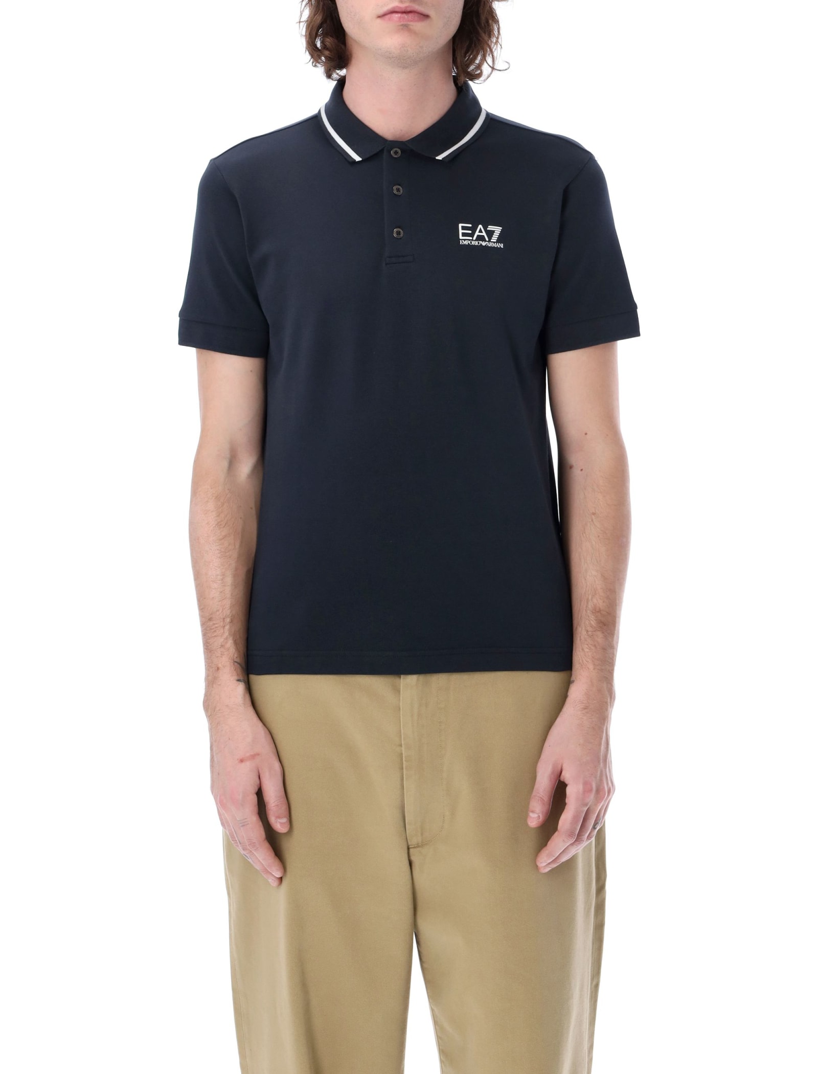 Ea7 Core Identity Stretch-cotton Polo Shirt In Navy