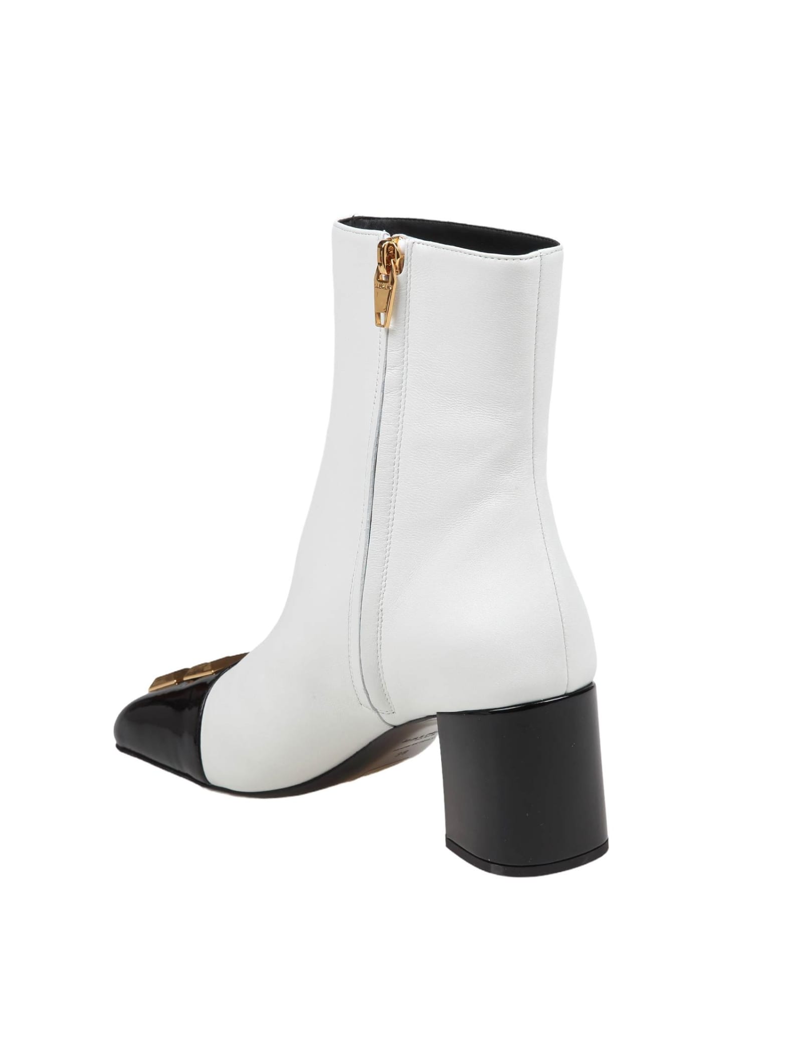 Shop Balmain Edna Ankle Boot In Black And White Leather In Noir/blanc