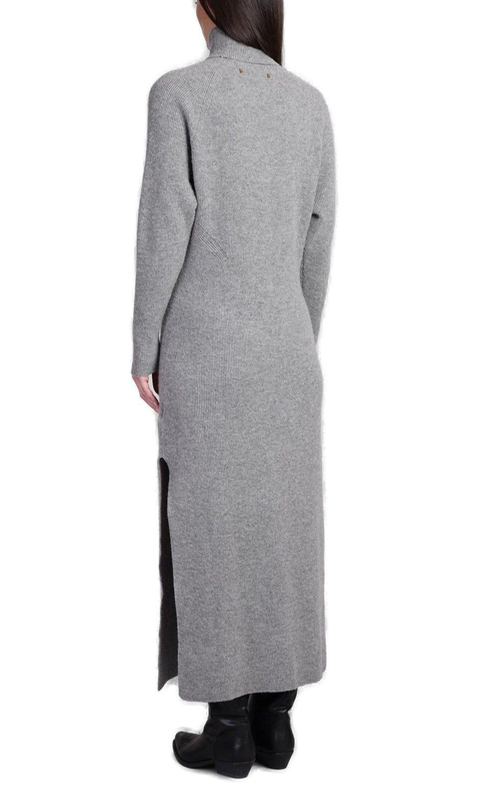 Shop Golden Goose High-neck Ribbed-knit Dress In Grey