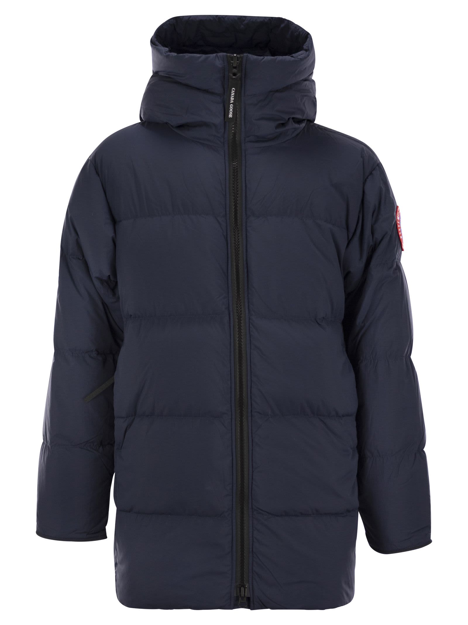 Shop Canada Goose Lawrence - Down Jacket With Black Logo In Navy