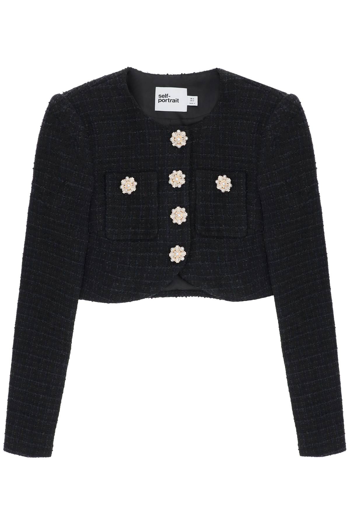 Tweed Cropped Jacket With Diamanté Buttons