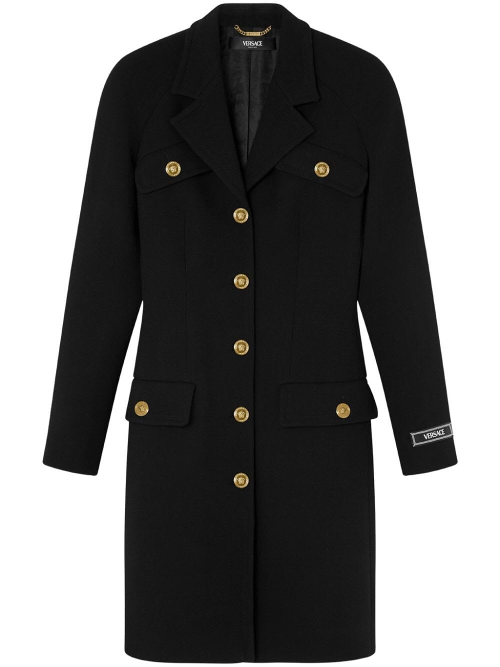 Shop Versace Coat In Double Wool Crepe Stretch In Black