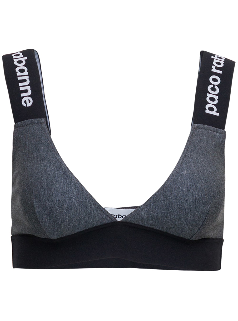 Paco Rabanne Grey And Black Viscose Bra With Logoed Straps