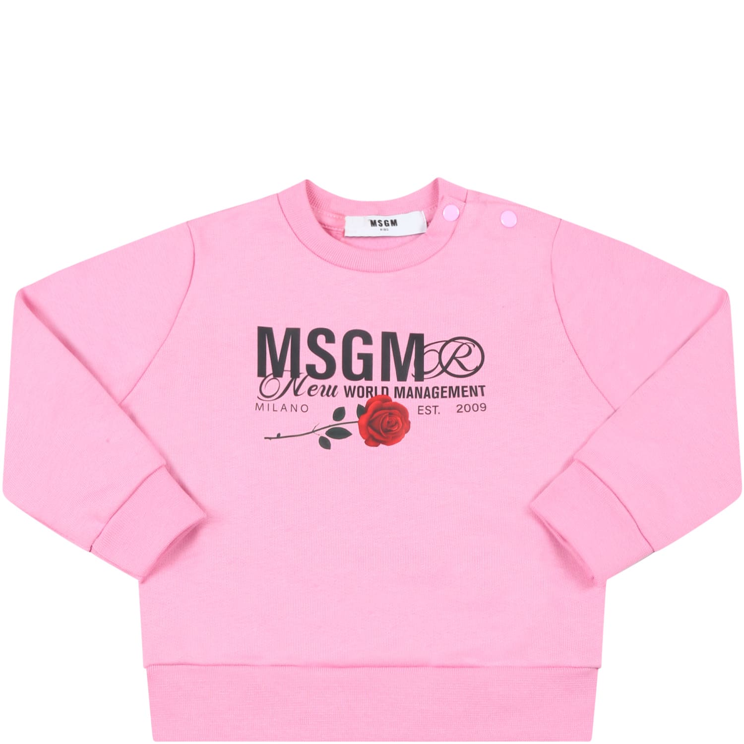 MSGM Pink Sweatshirt For Baby Girl With Black Logo And Res Rose