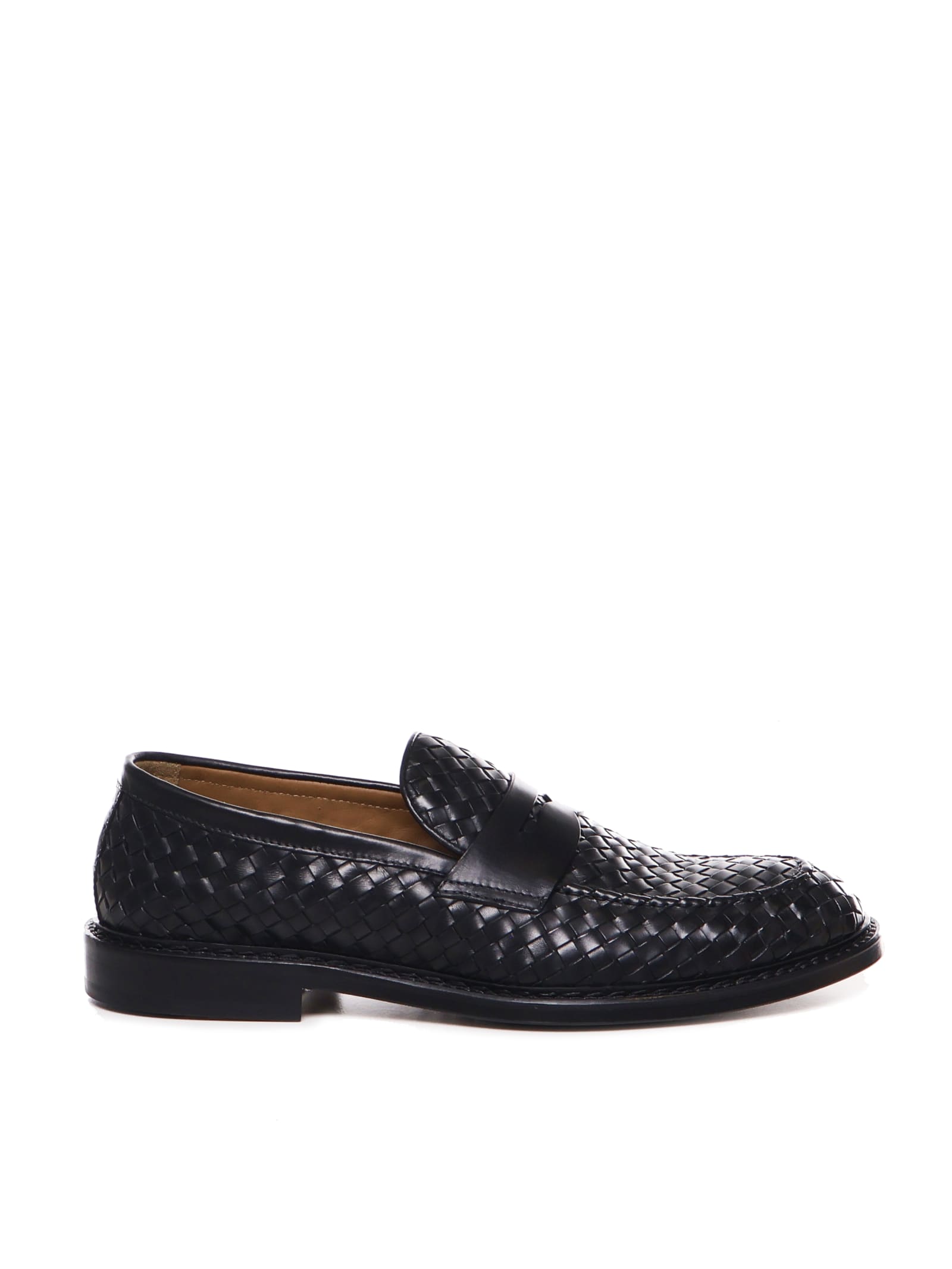 Shop Doucal's Woven Leather Loafers In Black