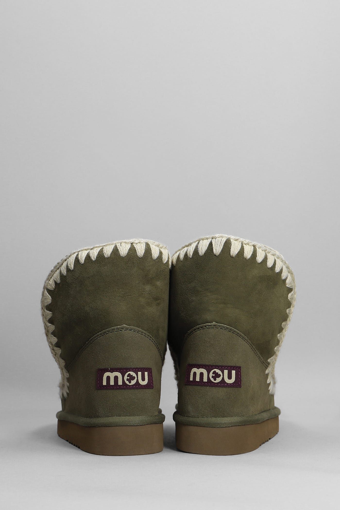 Shop Mou Eskimo 18 Low Heels Ankle Boots In Green Suede