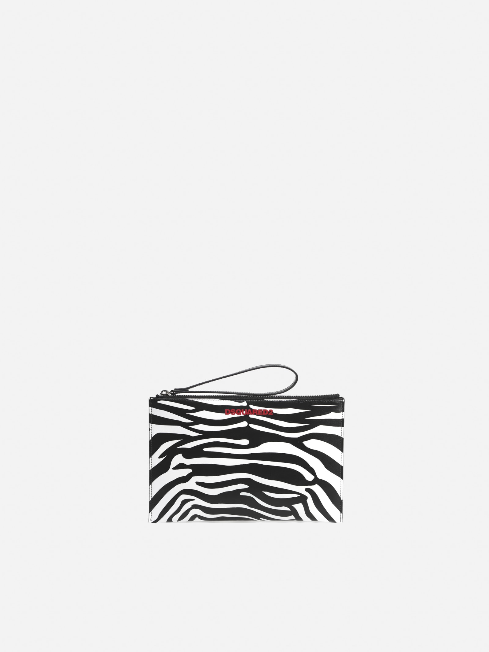 Dsquared2 Leather Clutch Bag With All-over Zebra Print