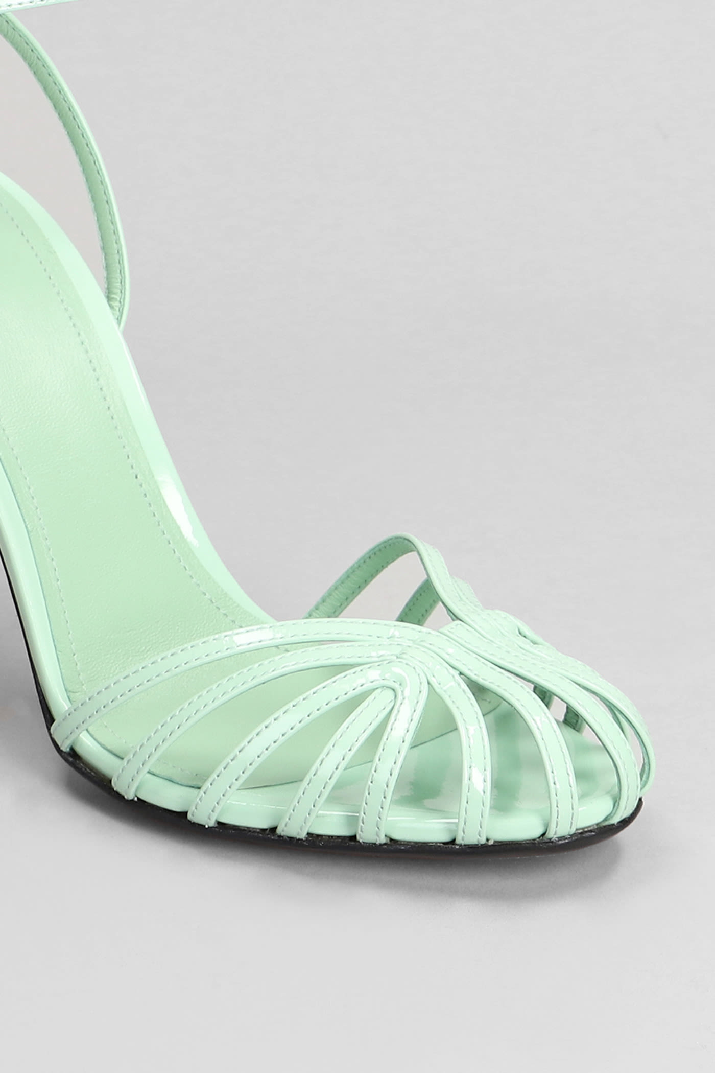 Shop Alevì Ally 095 Sandals In Green Patent Leather