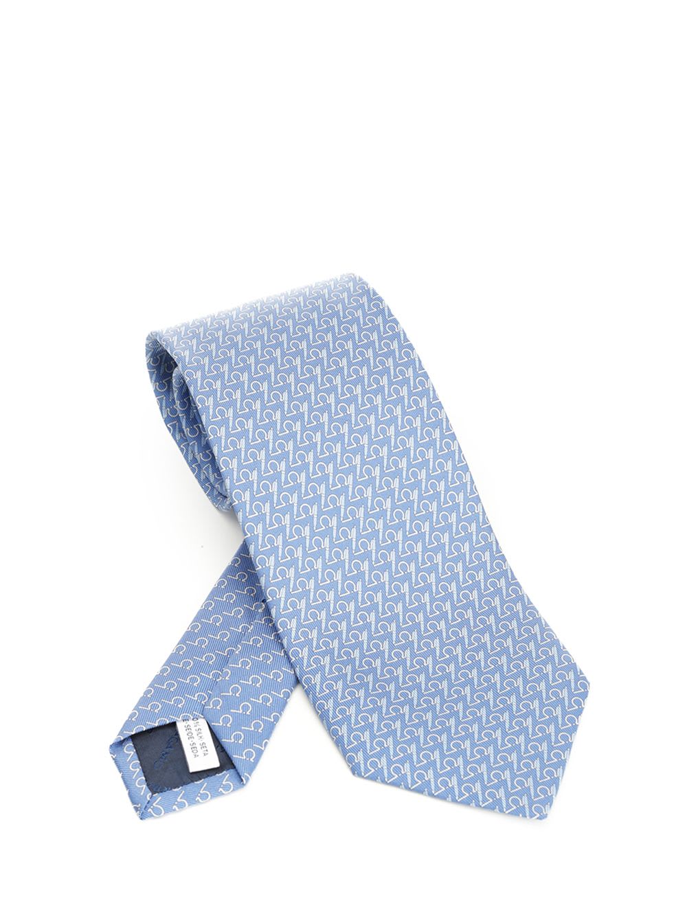 Ferragamo Writer Print Silk Tie Ties And Bow Ties Light Blue In Blue