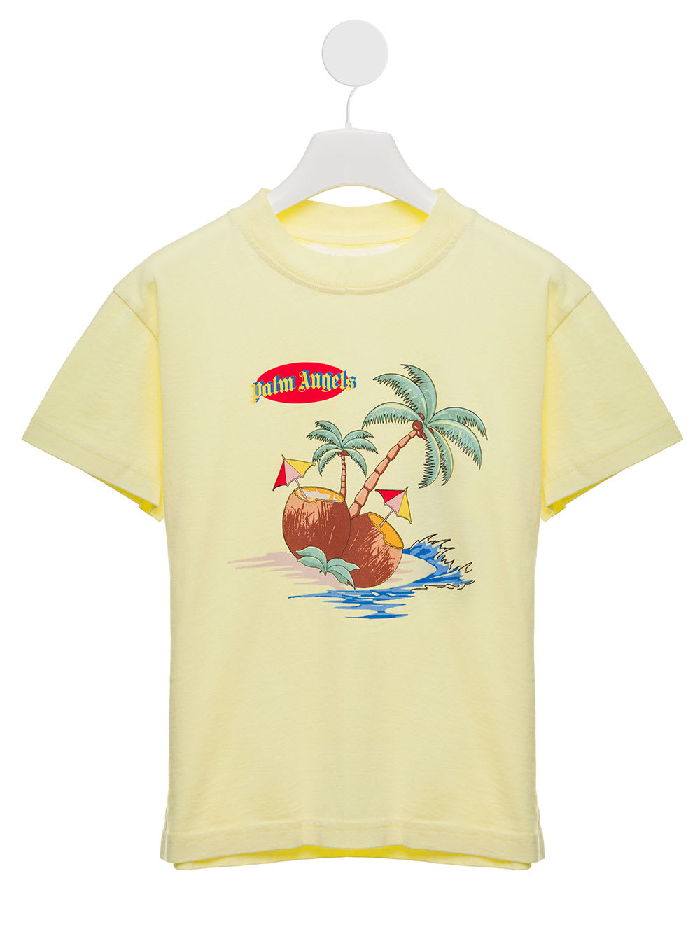 Palm Angels Kids Boys Yellow Cotton T-shirt With Coconut Print
