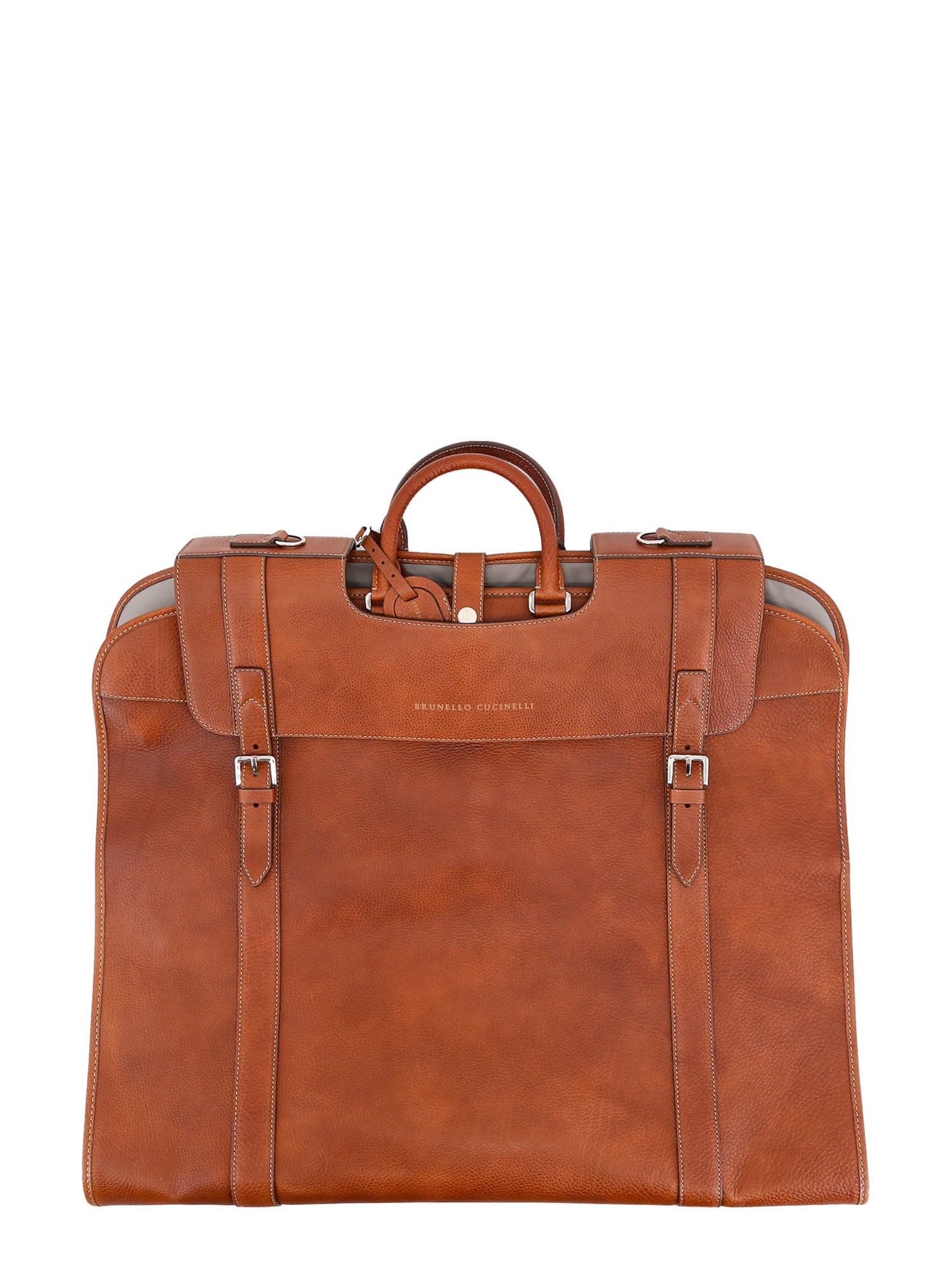 Shop Brunello Cucinelli Suit Carrier In Leather Brown