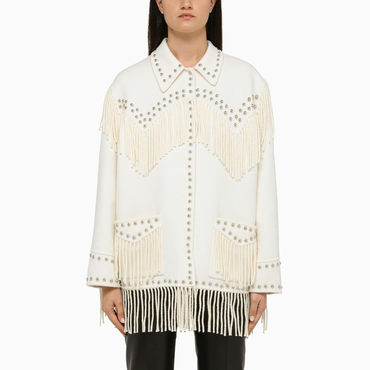 Parosh Cream Wool Jacket With Fringes