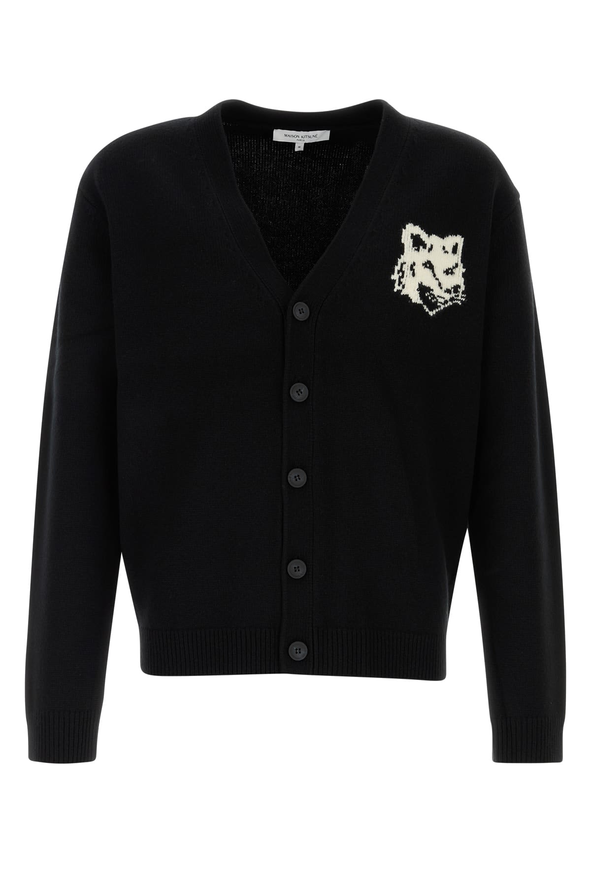 Shop Maison Kitsuné Fox Head Intarsia Comfort Cardigan In Black