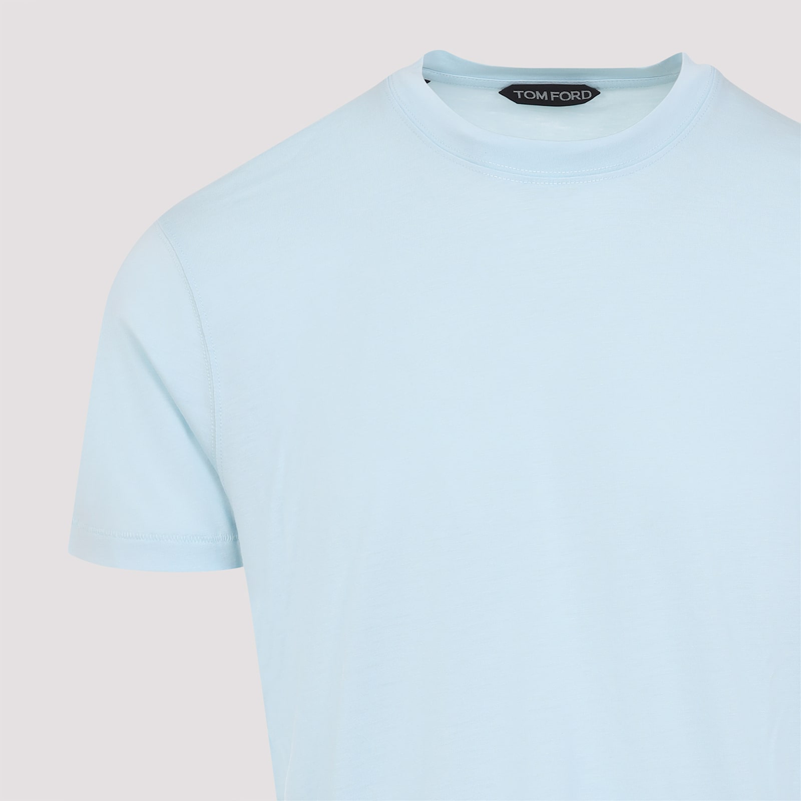 Tom Ford Mens Brand-embroidery Crewneck Woven T-shirt Glass Blue In Glass Blue