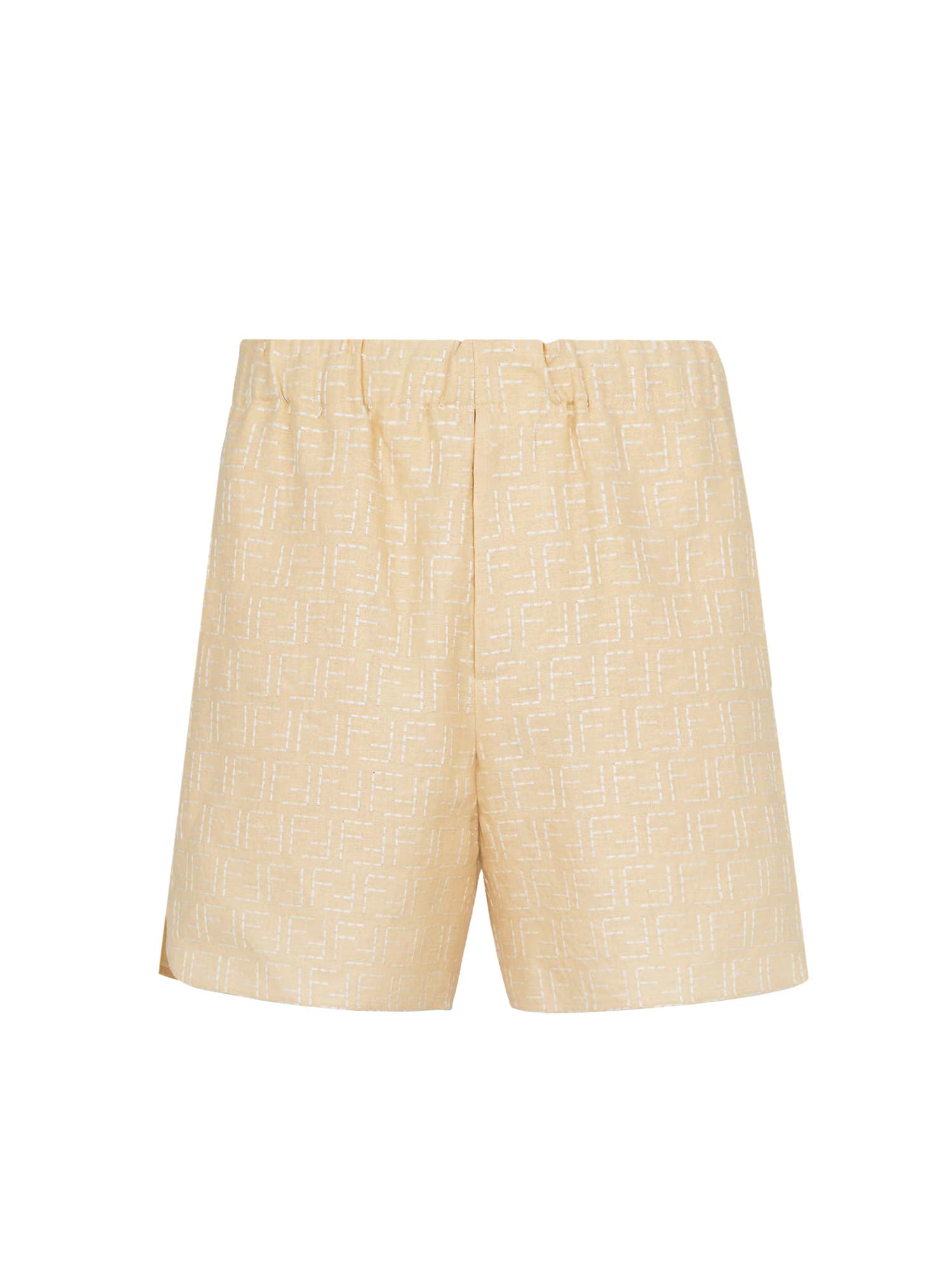 Fendi Jacquard Linen And Cotton Bermuda Shorts With All-over Ff Motif In Neutral