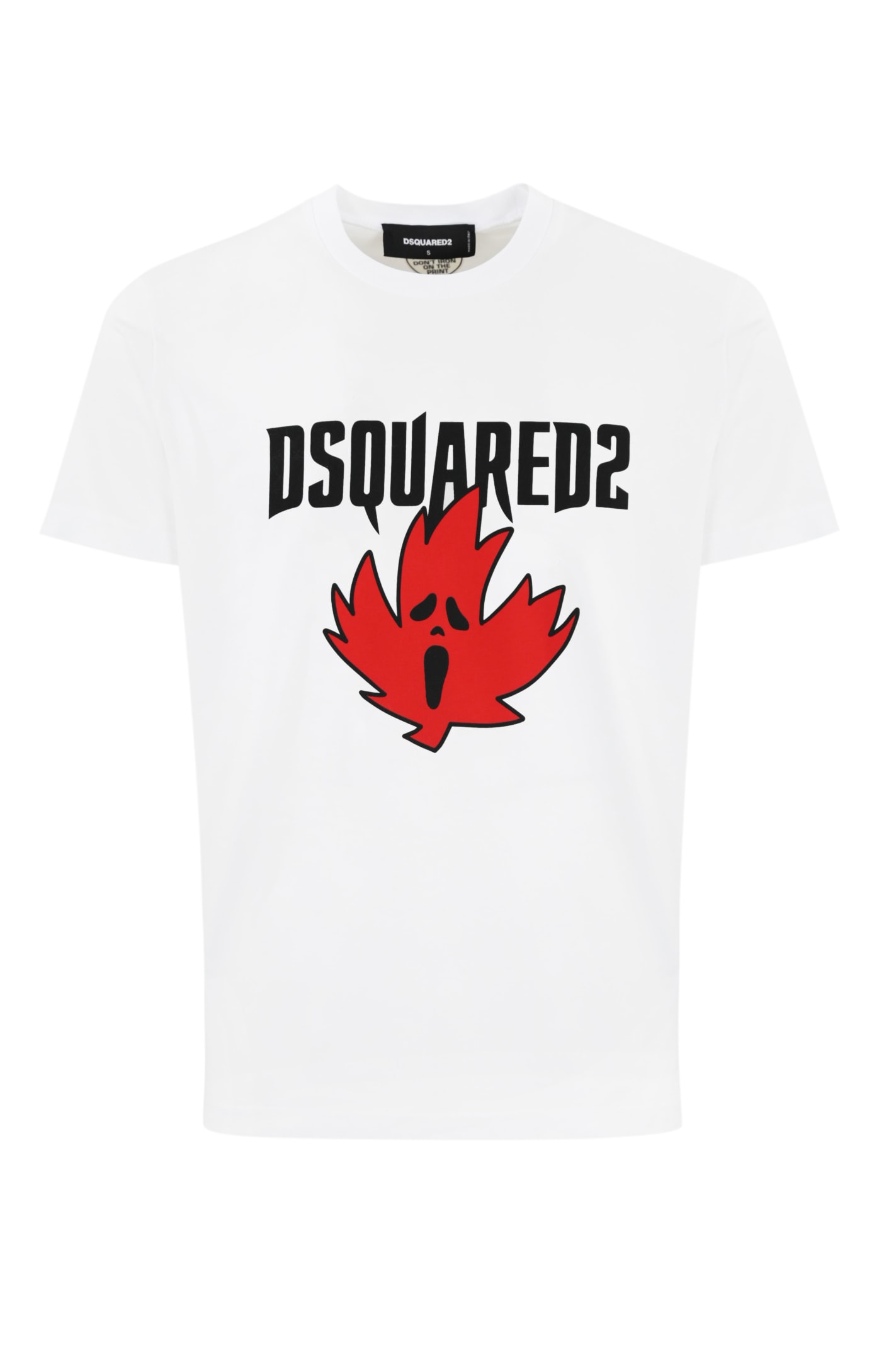 Shop Dsquared2 T-shirt With Ghost Maple Leaf Print In Cotton In White