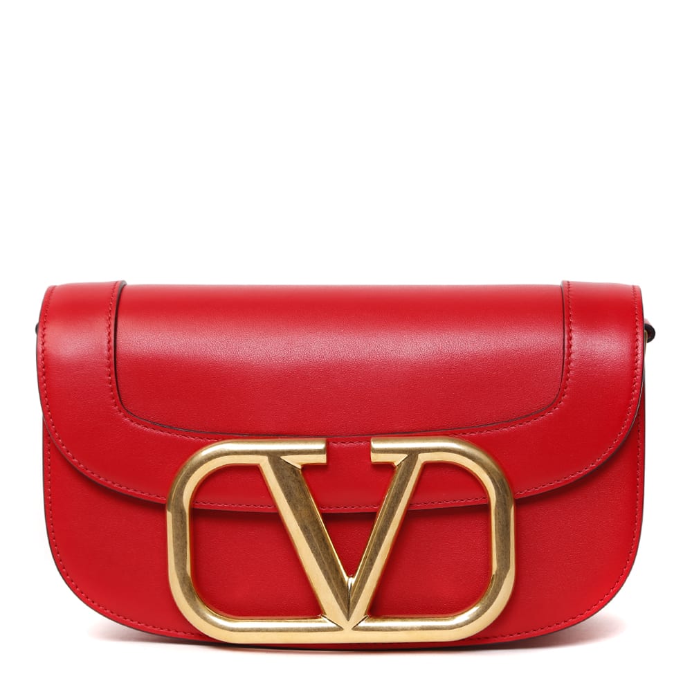 Valentino Garavani Supervee Red Leather Shoulder Bag | ModeSens
