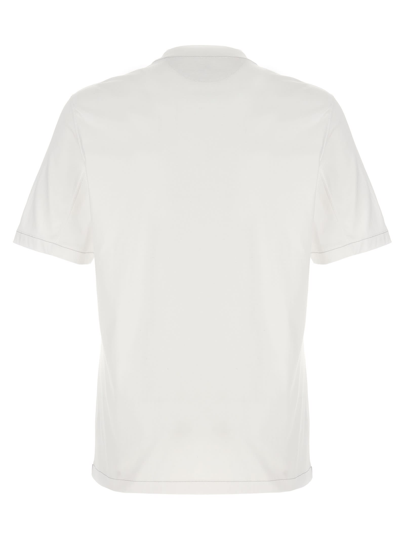Brunello Cucinelli Crew Neck T-shirt With Subtle Logo Print In White