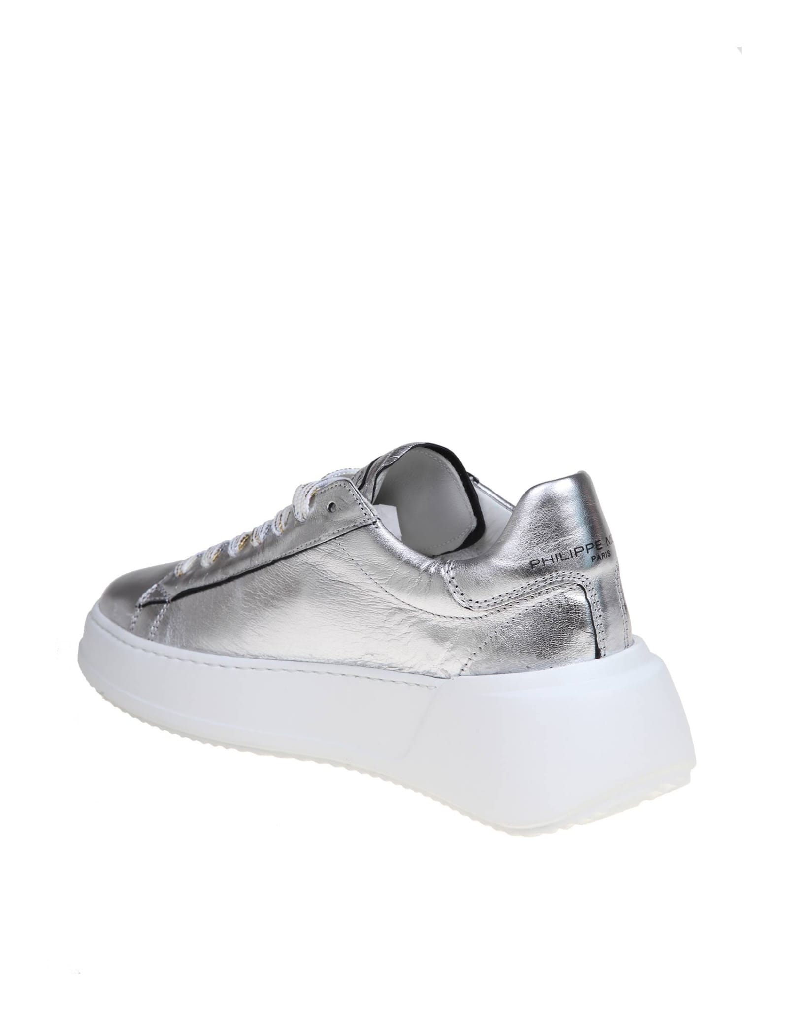 Shop Philippe Model Tres Temple Low In Silver Laminated Leather