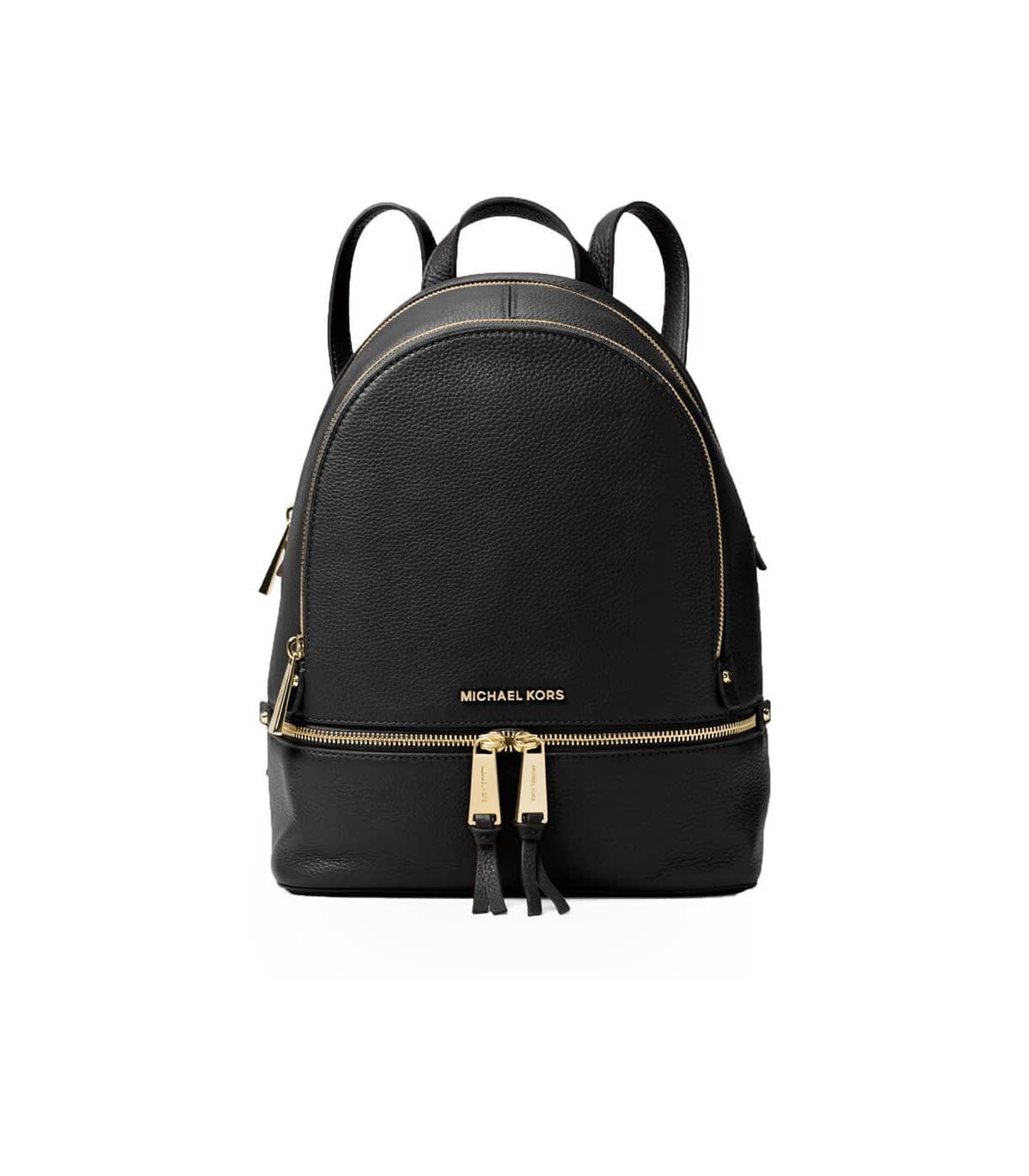 black leather zip backpack