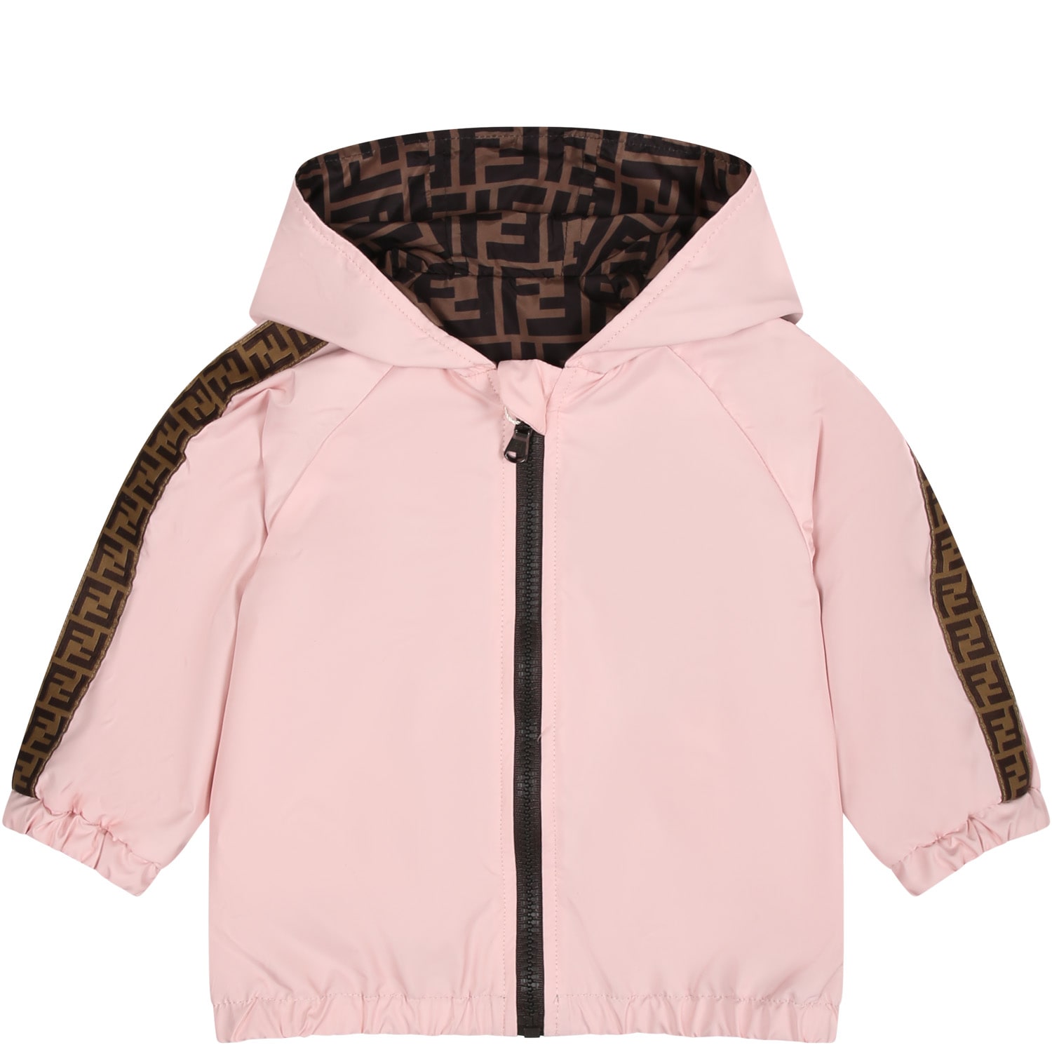 Shop Fendi Reversible Pink Windbreaker For Baby Girl With Iconic Ff