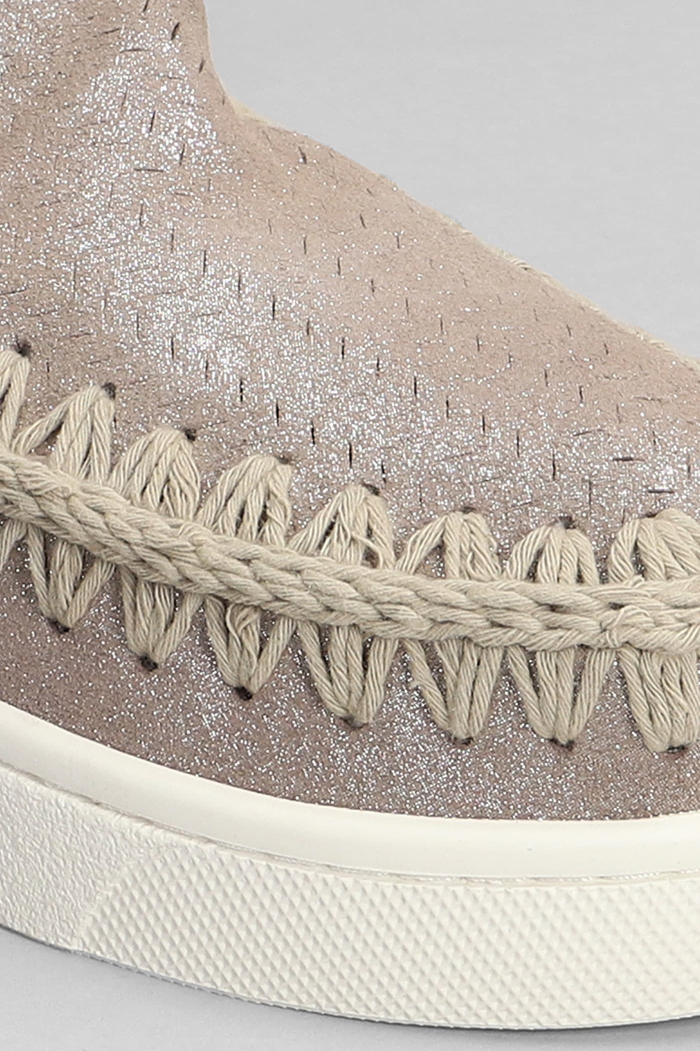 MOU ESKIMO SNEAKER LOW HEELS ANKLE BOOTS IN GREY GLITTER