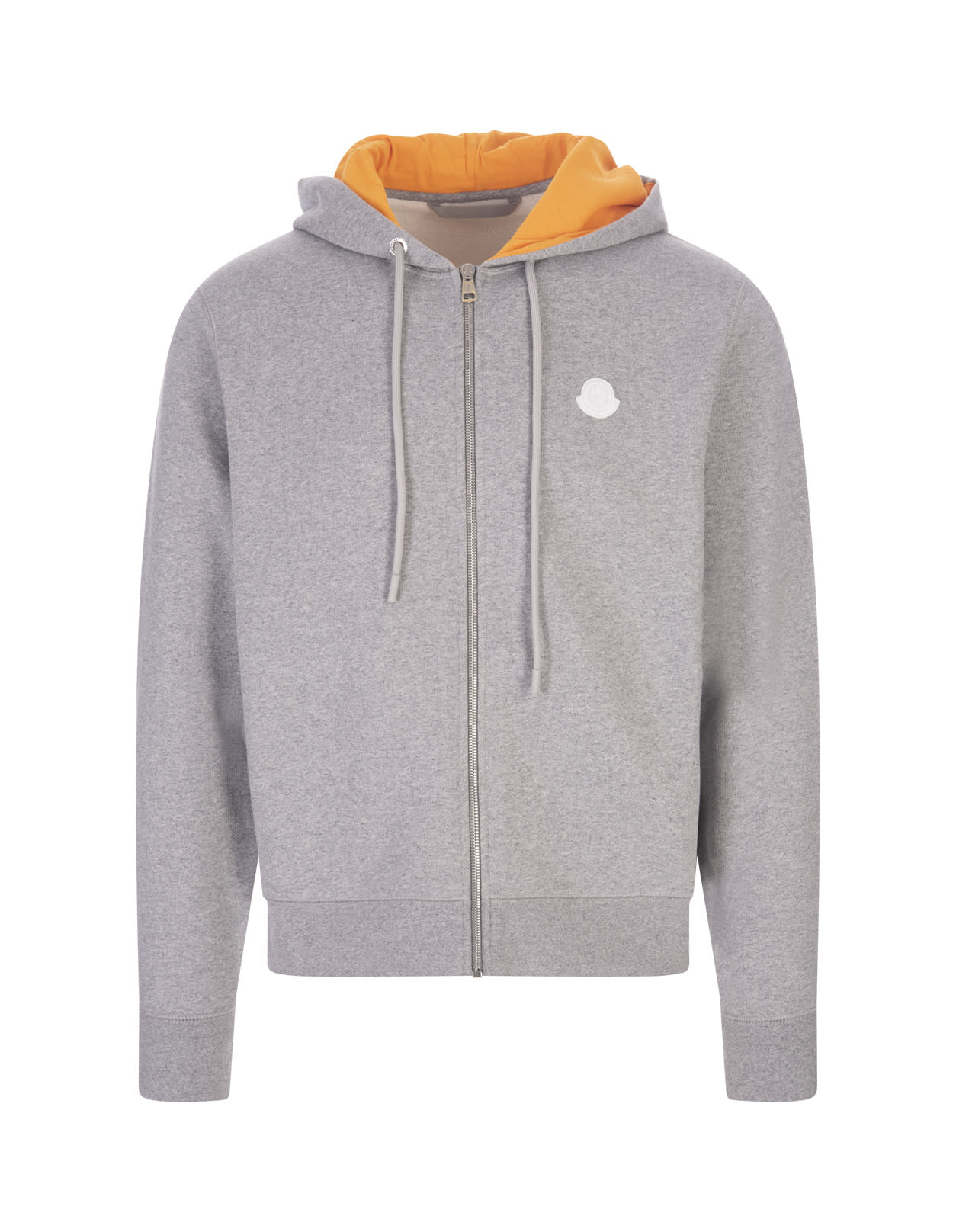 MONCLER GREY AND ORANGE ZIPPED HOODIE WITH LOGO