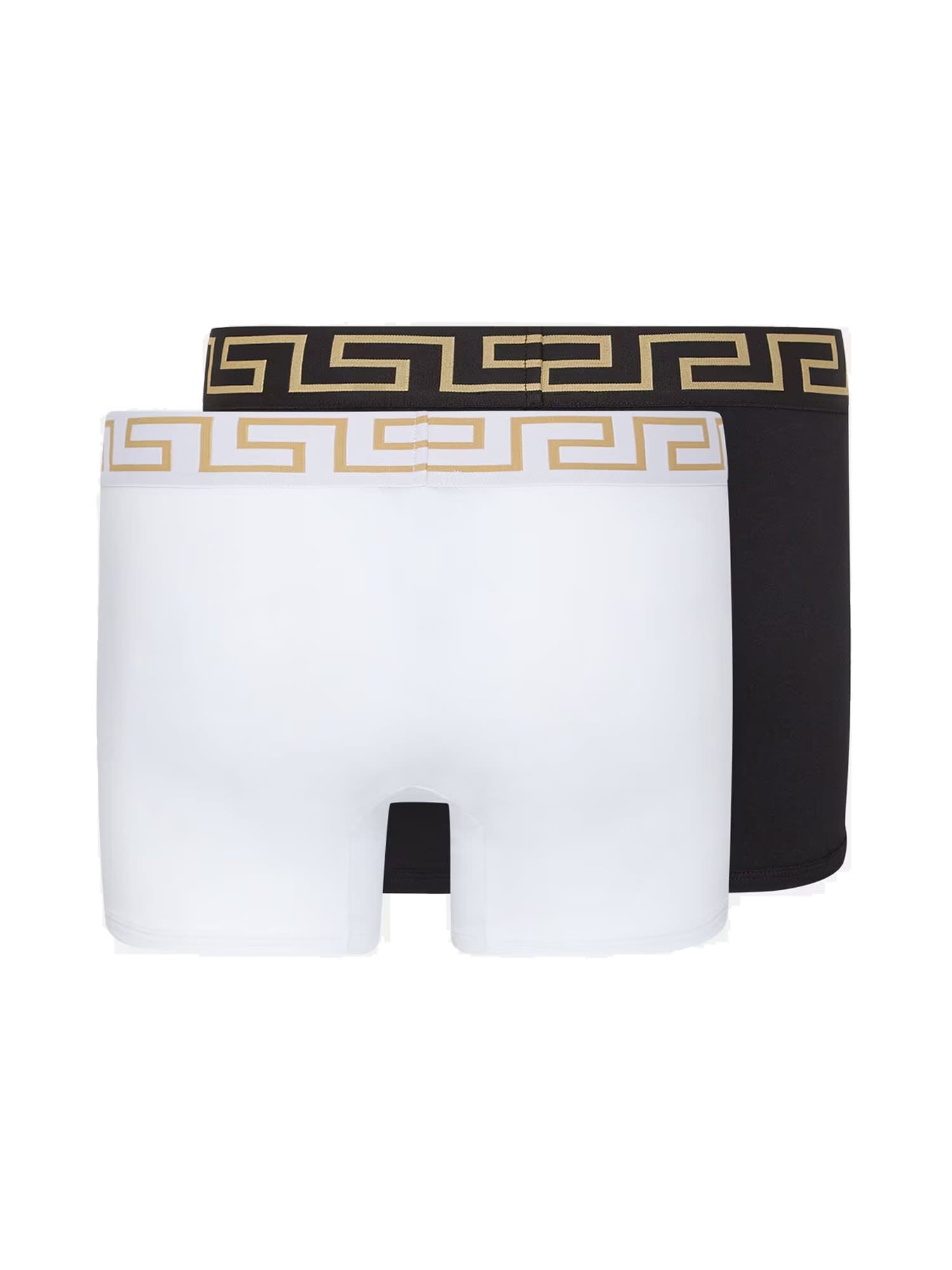Shop Versace Pack Of Two Boxer Shorts With Greek Motif In K Nero Bianco