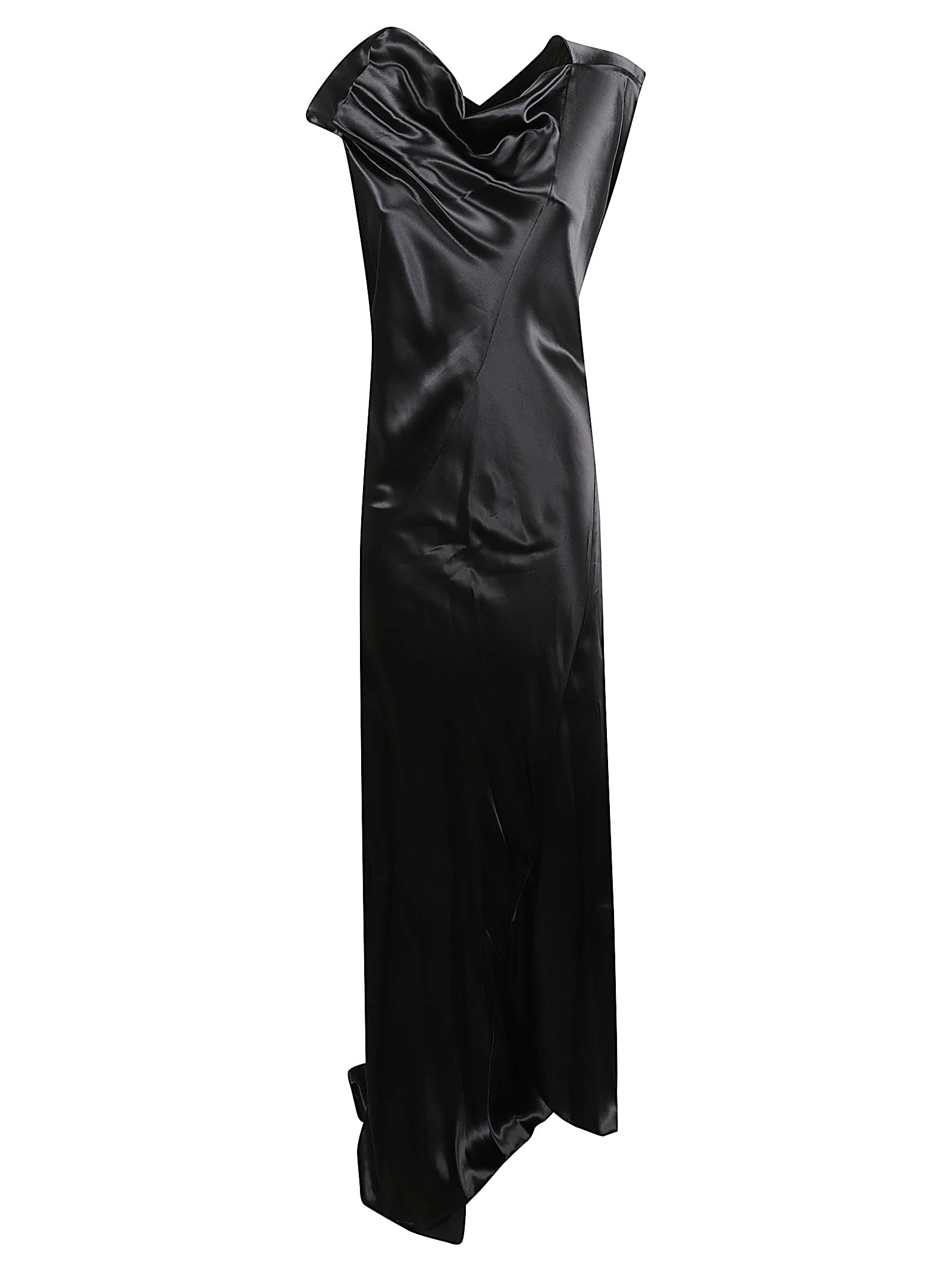 Alberta Ferretti Long Black Satin Dress In Black