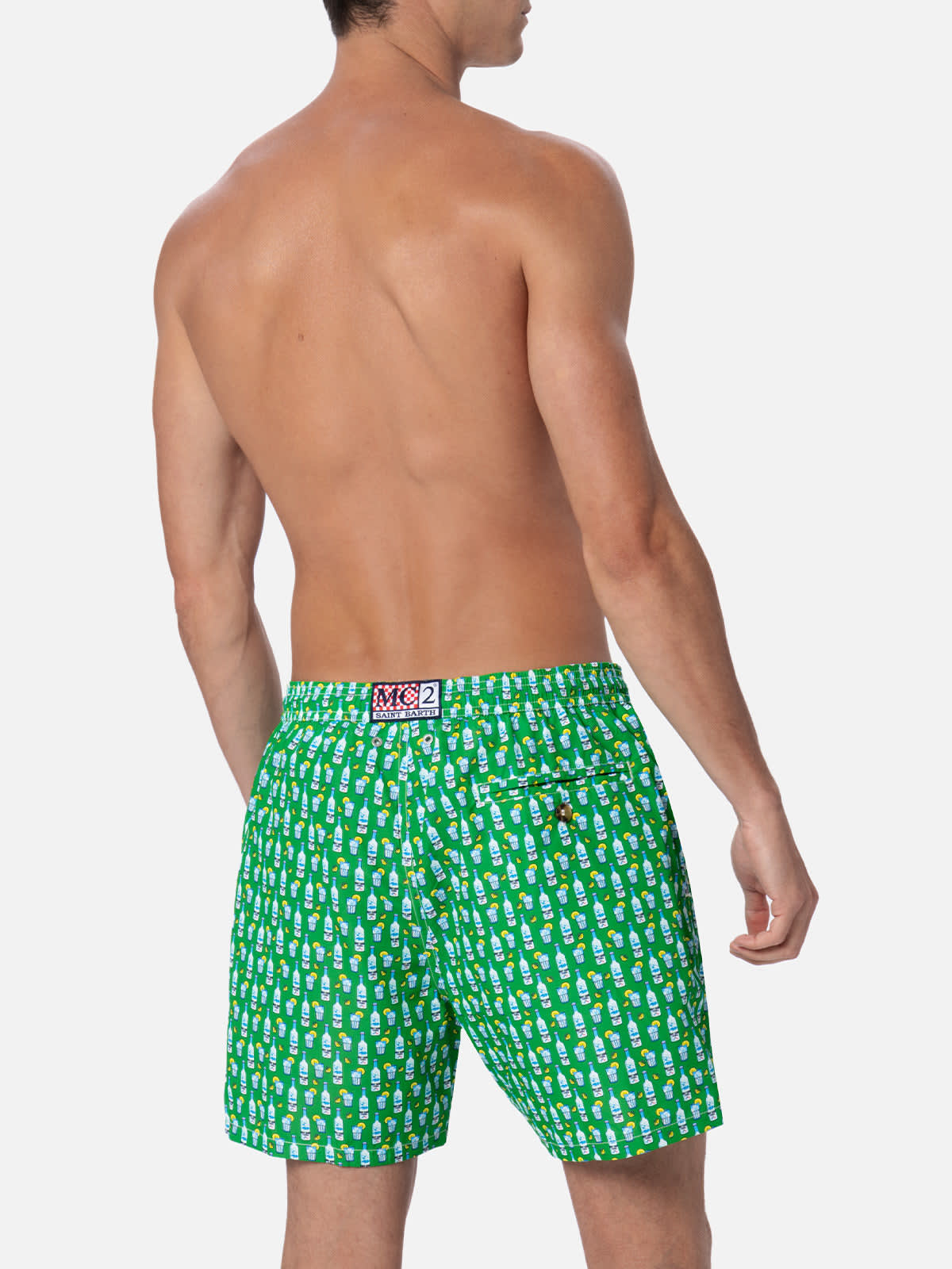 Shop Mc2 Saint Barth Man Lightweight Fabric Swim-shorts Lighting Micro Fantasy With Tequila Print In Green