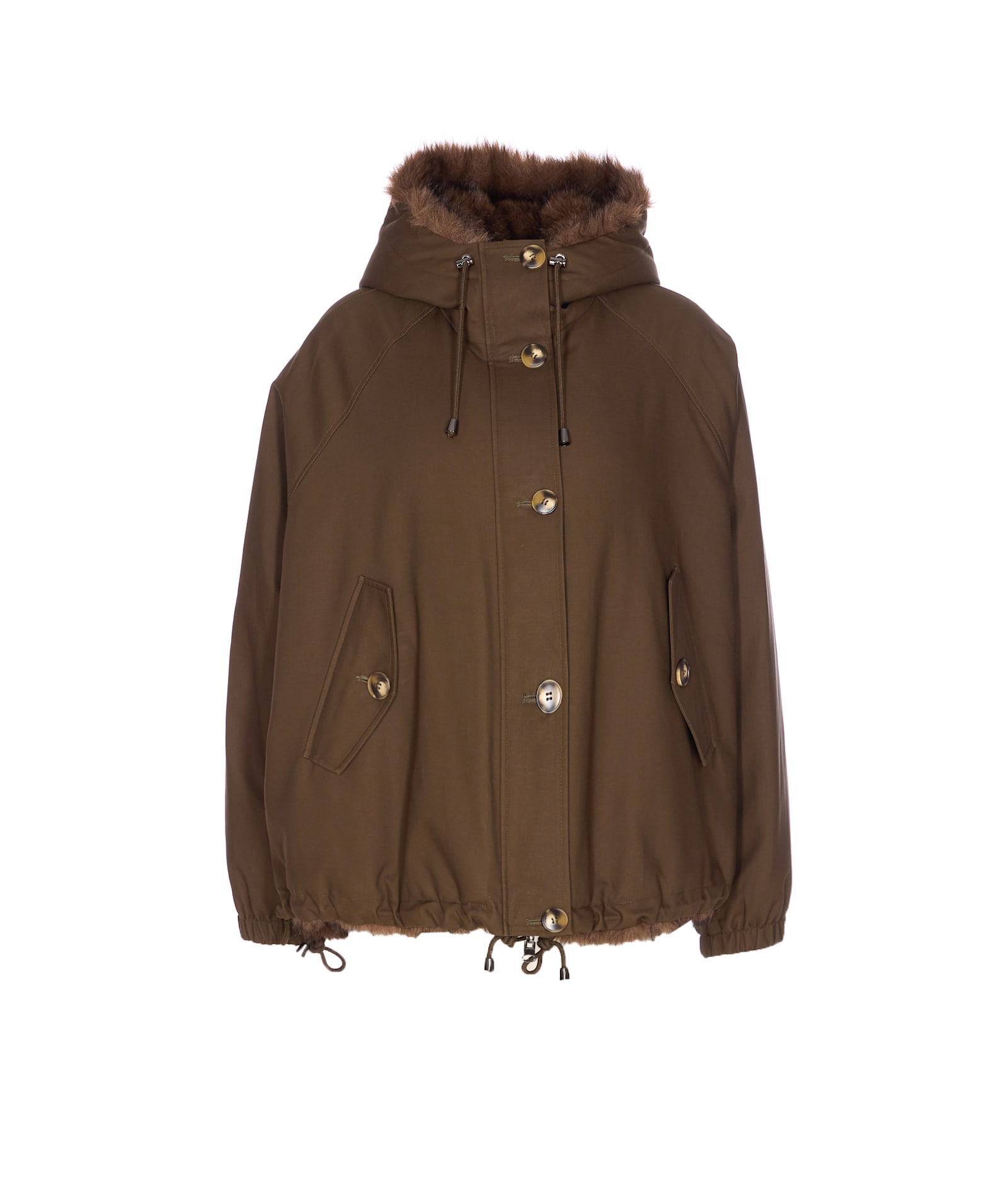 Valentini 1972 Faux-fur Collar Drawstring Jacket In Brown