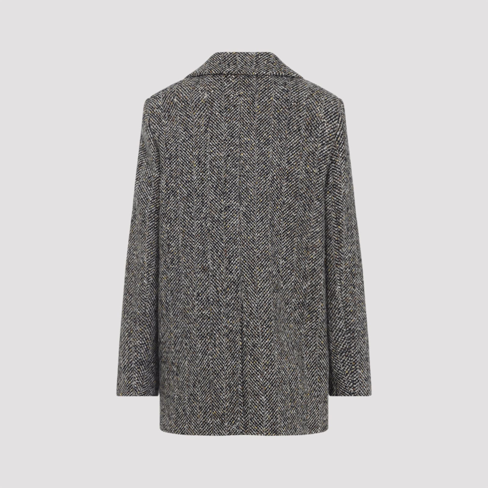 Peserico Textured Herringbone Mid-length Coat With Notched Lapel In Gray