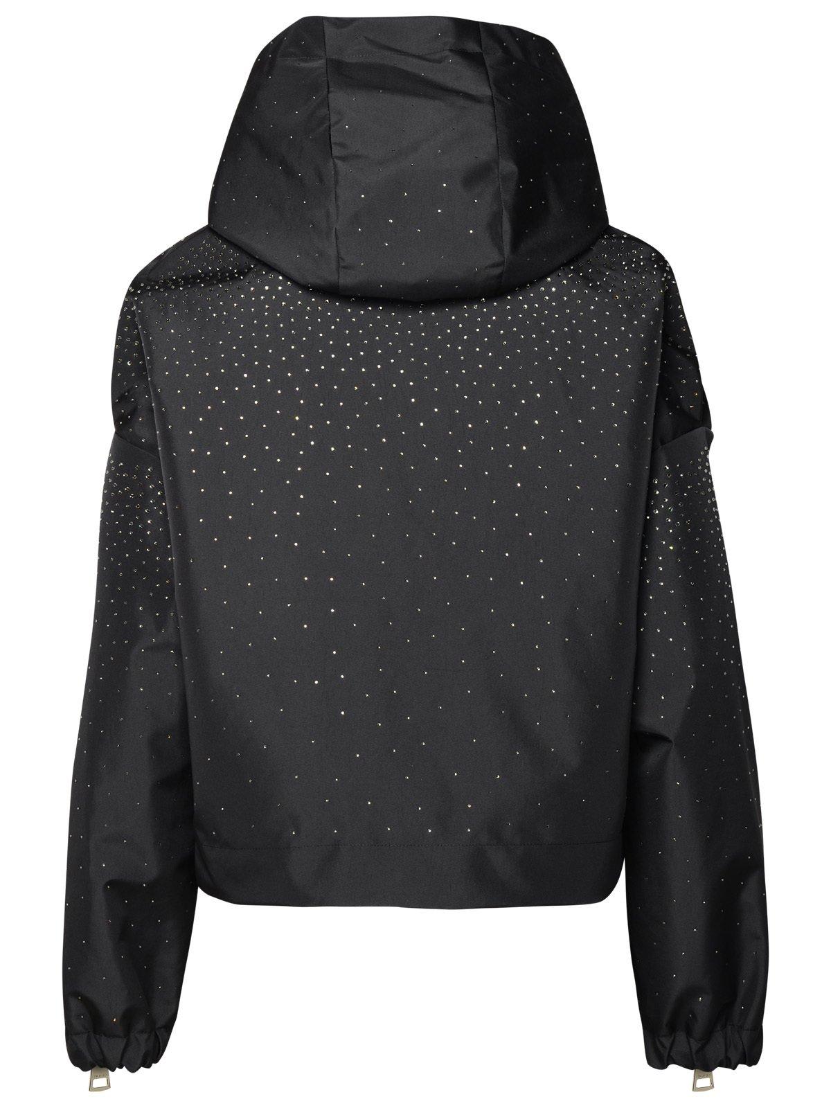 Shop Khrisjoy Embellished Zip-up Hooded Jacket In Black