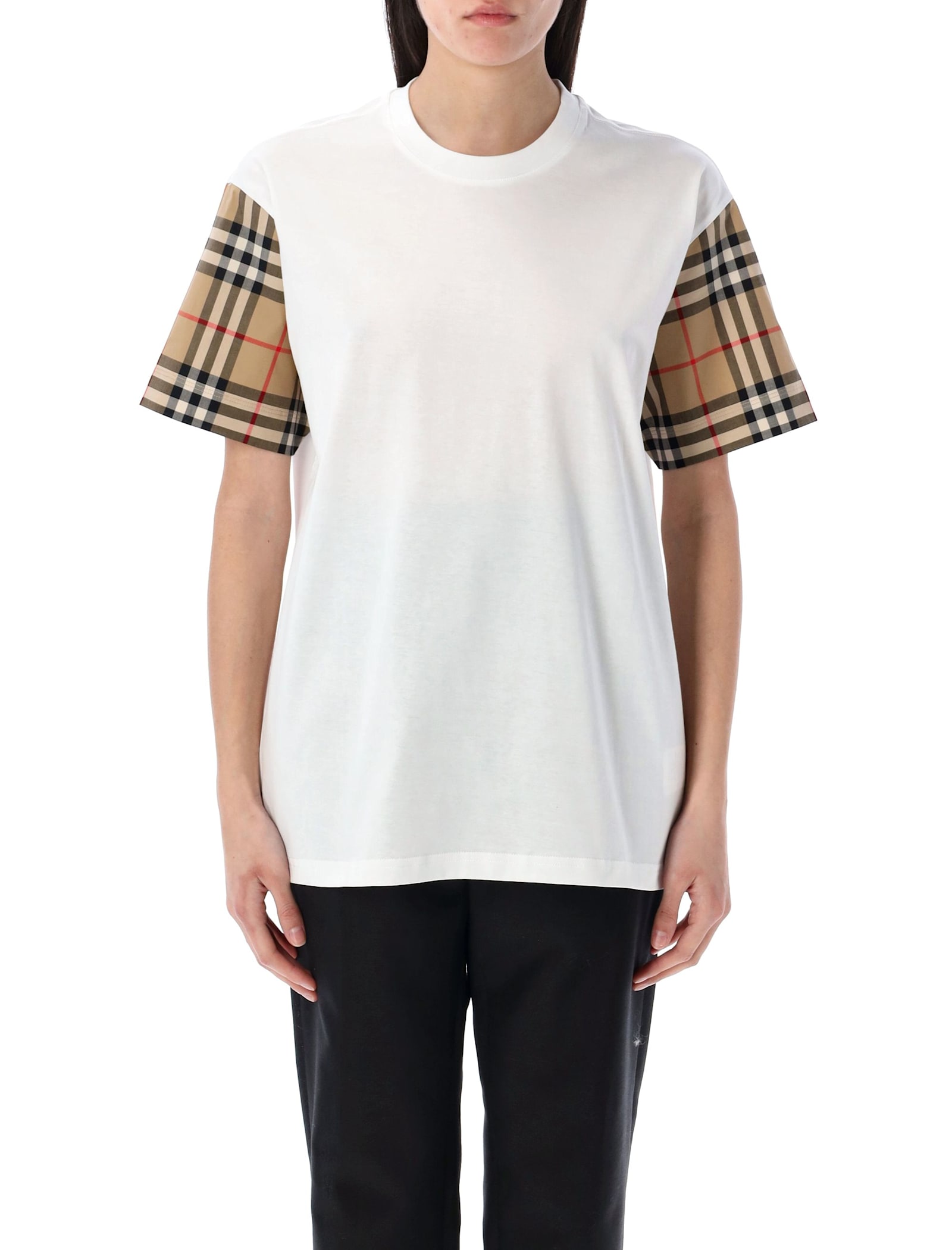 Check Sleeve Cotton T-shirt