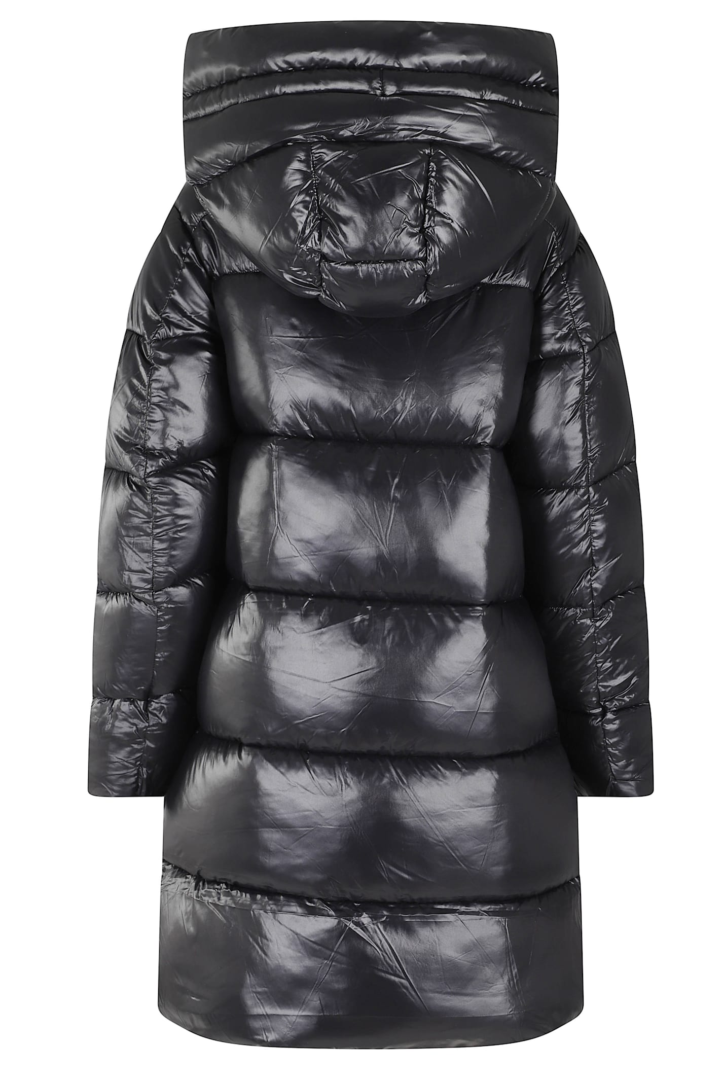 Save The Duck Long Quilted Down Jacket With High Collar And Plumtech Insulation In Black