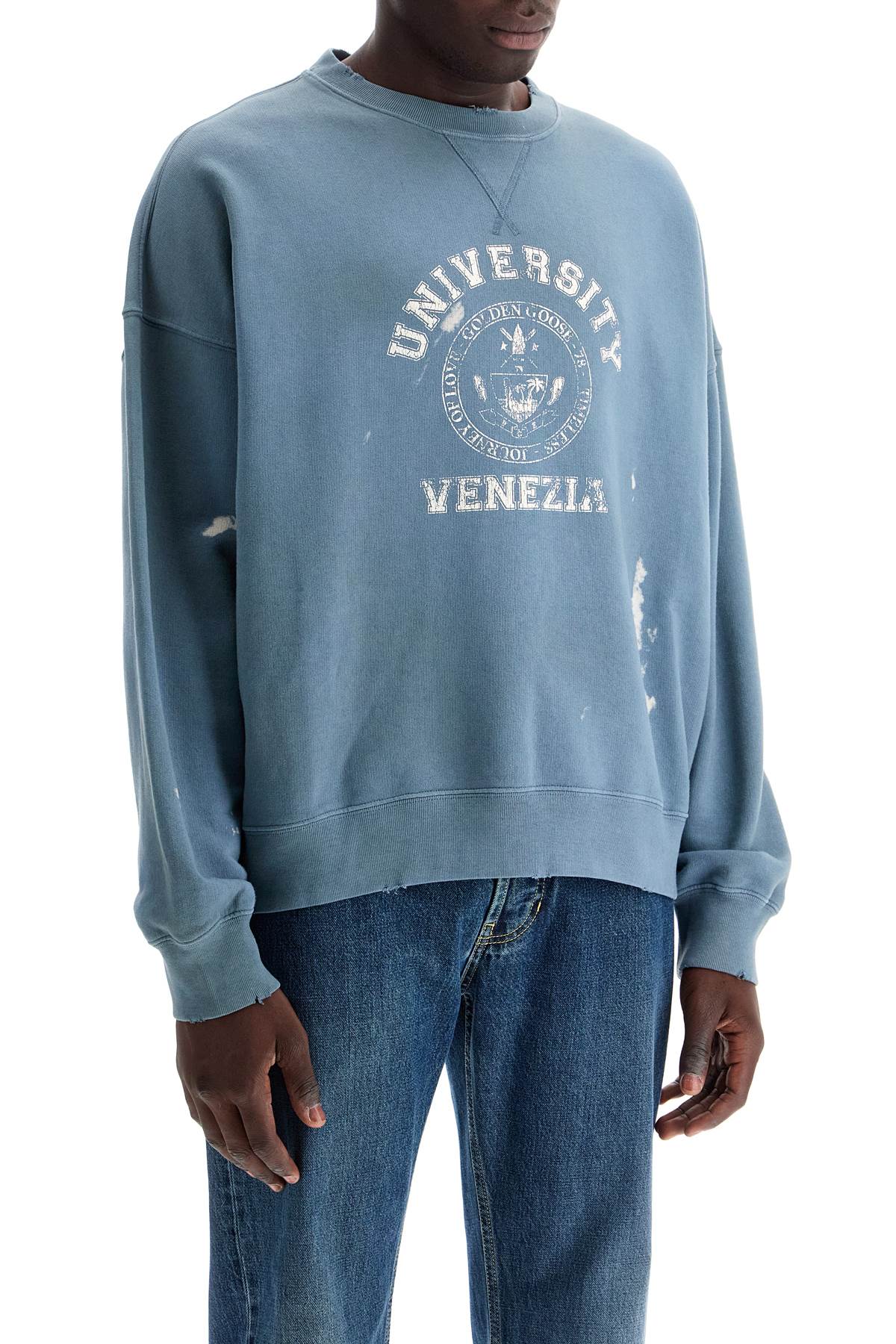 Shop Golden Goose Vintage College-style Sweatshirt With In Windward Blue/ Heritage White (blue)