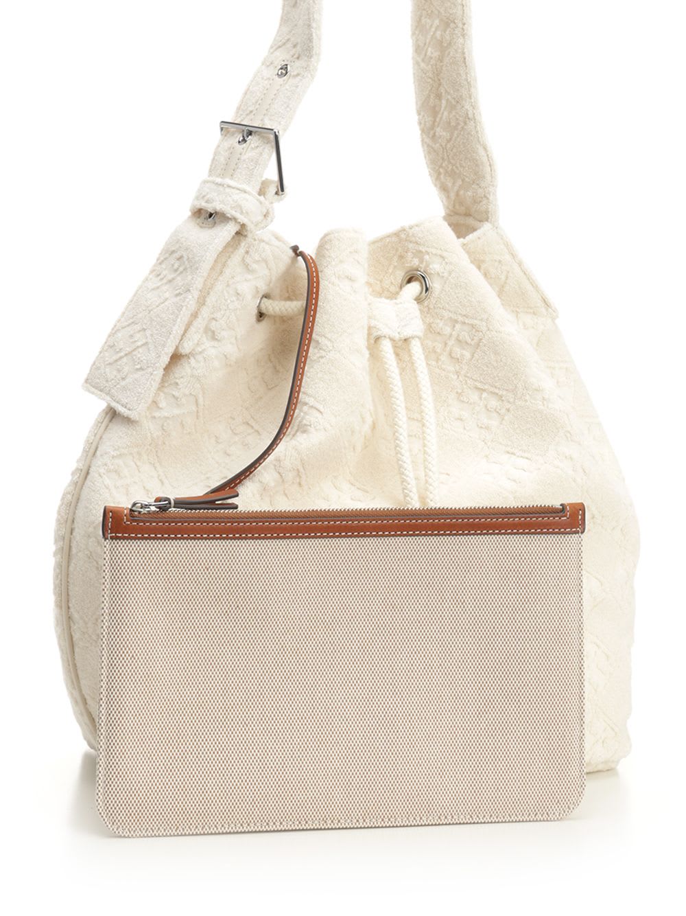 Tory Burch T Monogram Terry Oversized Bucket Bag Handbags Beige In Neutral